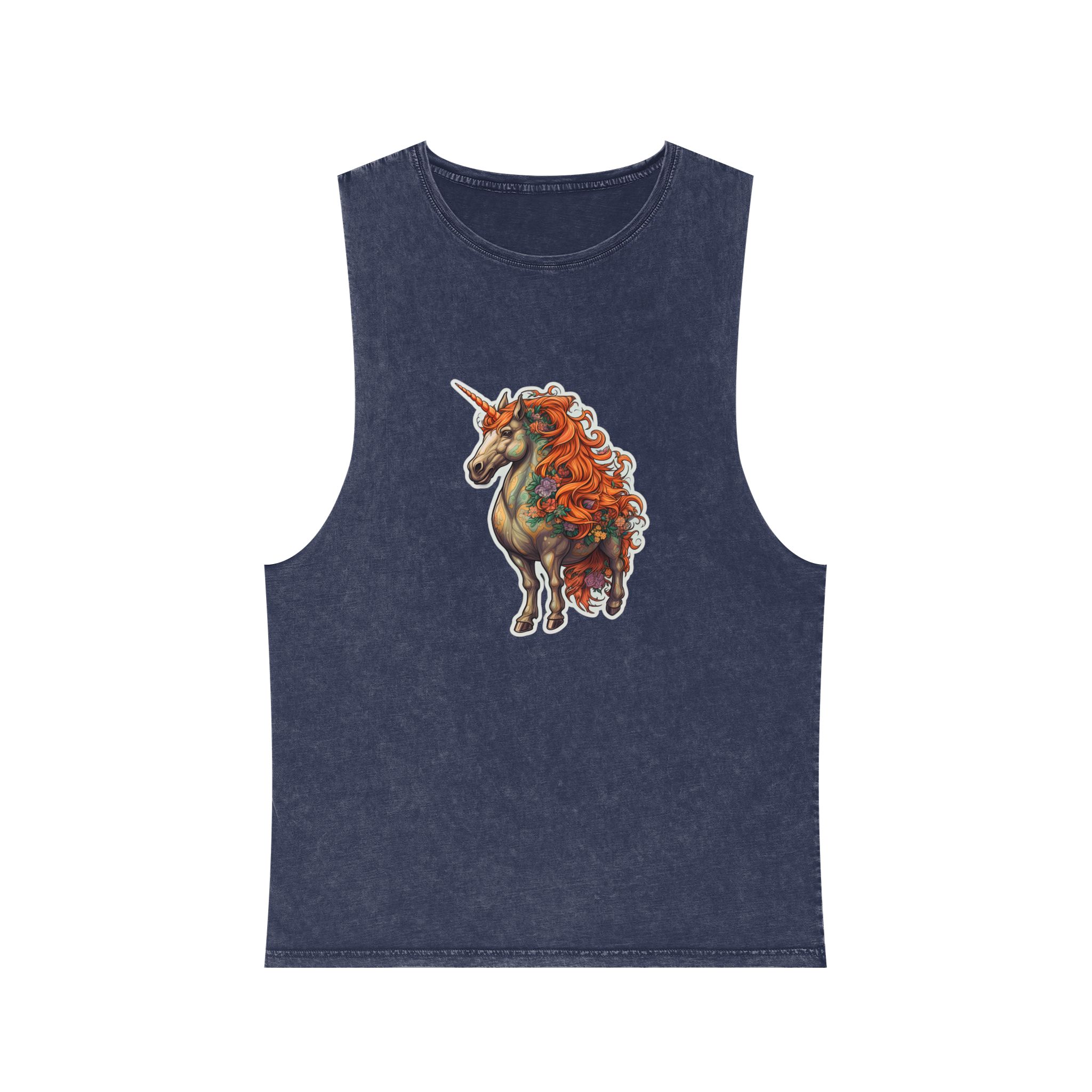 Drawing Unicorn With Flowers Picture Unicorn Unisex Stonewash Tank Top - Image 13