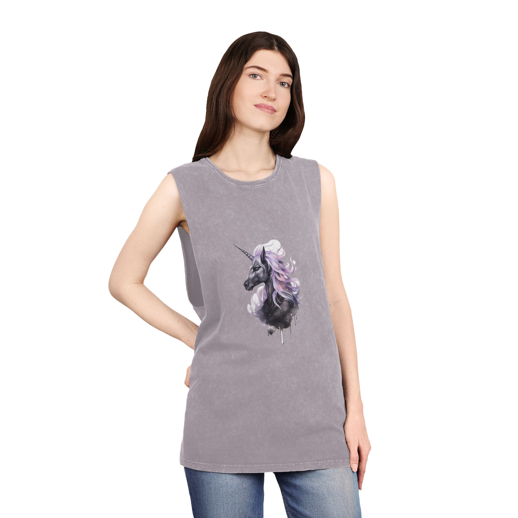 Close Up Unicorn With Long Mane Purple Mane Generative Ai Unisex Stonewash Tank Top - Image 20