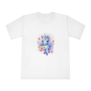 Cute Colorful Magic Unicorn With Flowers Watercolor Style Copia Unisex Classic Crewneck T Shirt