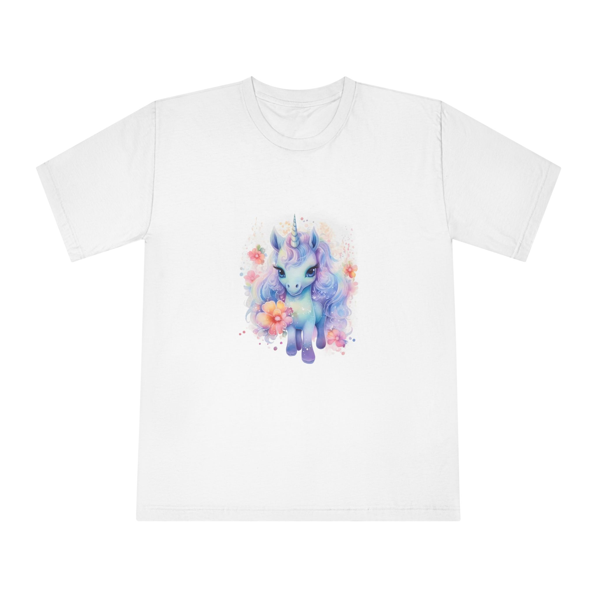 Cute Colorful Magic Unicorn With Flowers Watercolor Style Copia Unisex Classic Crewneck T Shirt