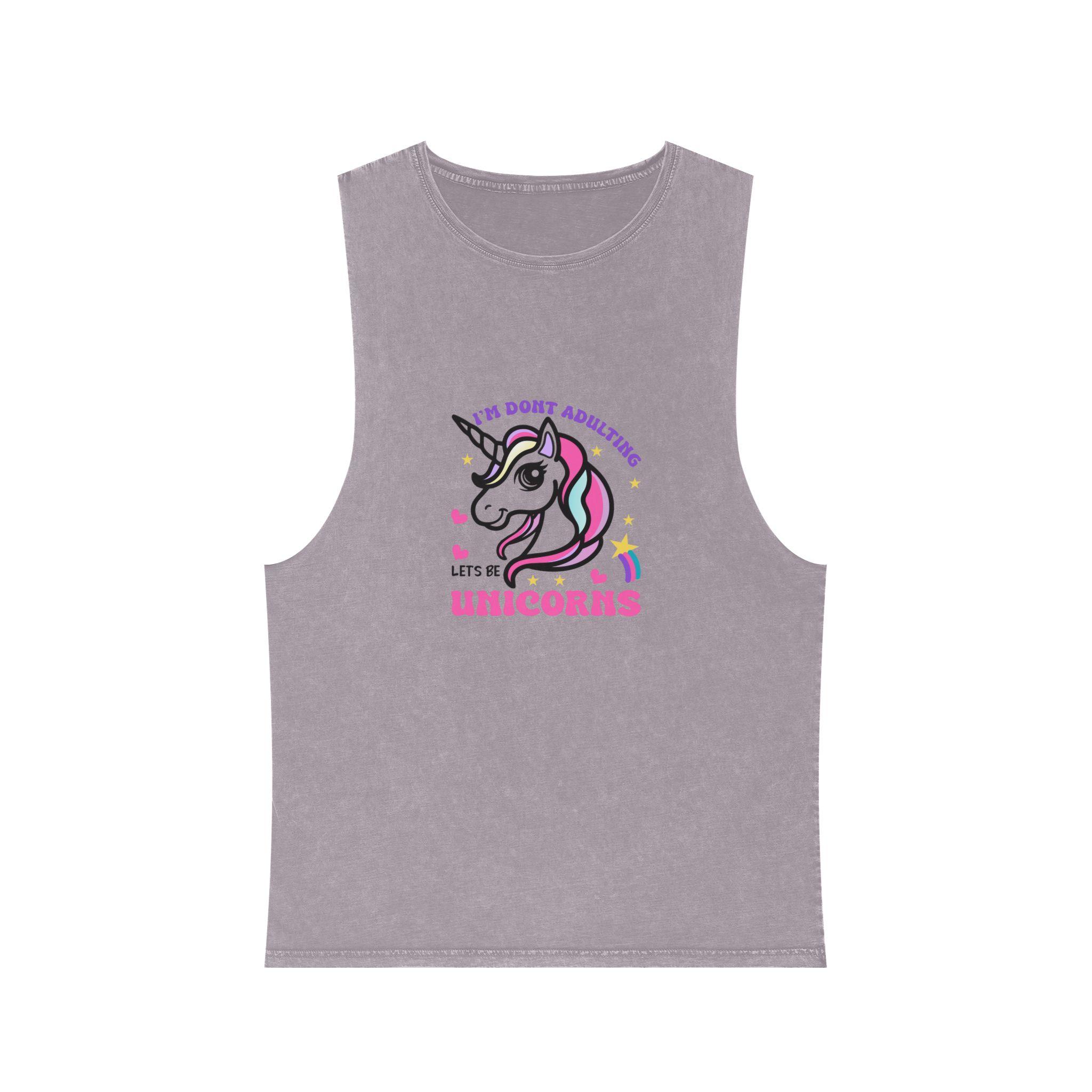 Cute Unicorn Illustration With Rainbow Stars Hearts Unisex Stonewash Tank Top - Image 17