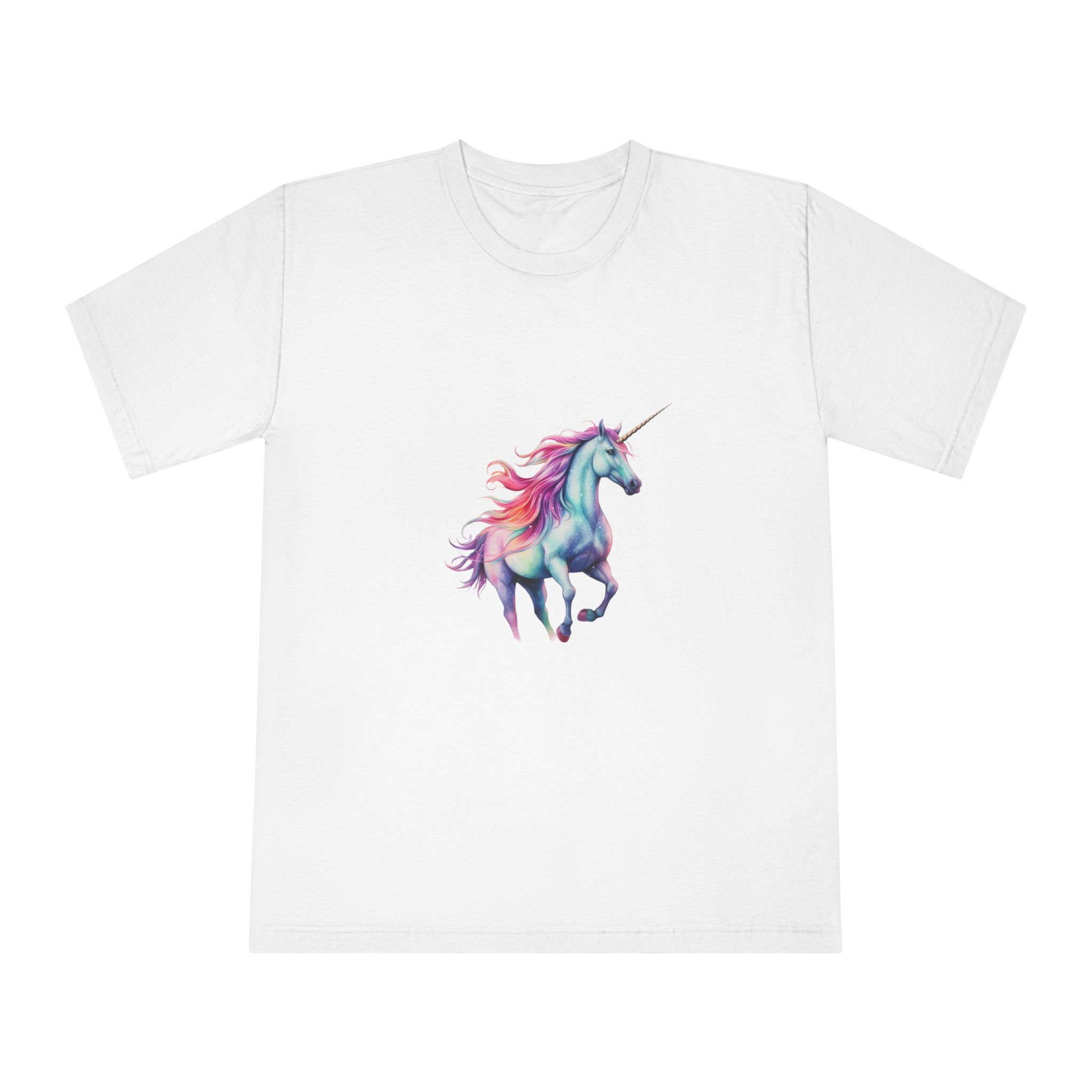 Unicorn With Rainbow Mane Pink Mane Running Sky Generative Ai Unisex Classic Crewneck T Shirt