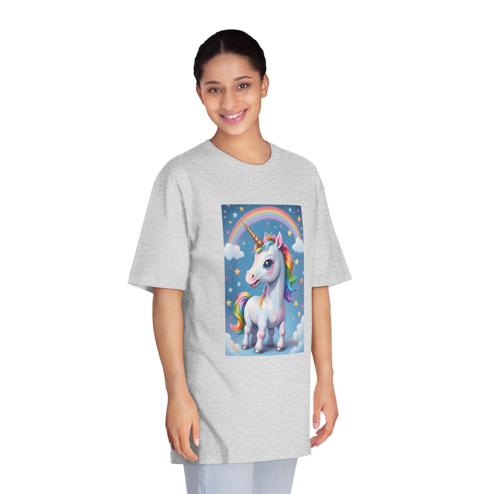 Happy Unicorn Background Sky Rainbow Copy Unisex Classic Crewneck T Shirt - Image 15