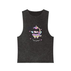 Cute Unicorn Cartoon Donut Cloud Kawaii Animal Unisex Stonewash Tank Top