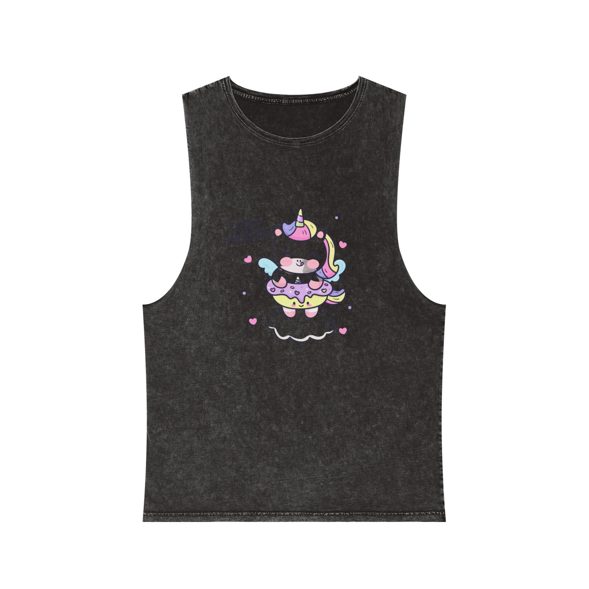 Cute Unicorn Cartoon Donut Cloud Kawaii Animal Unisex Stonewash Tank Top