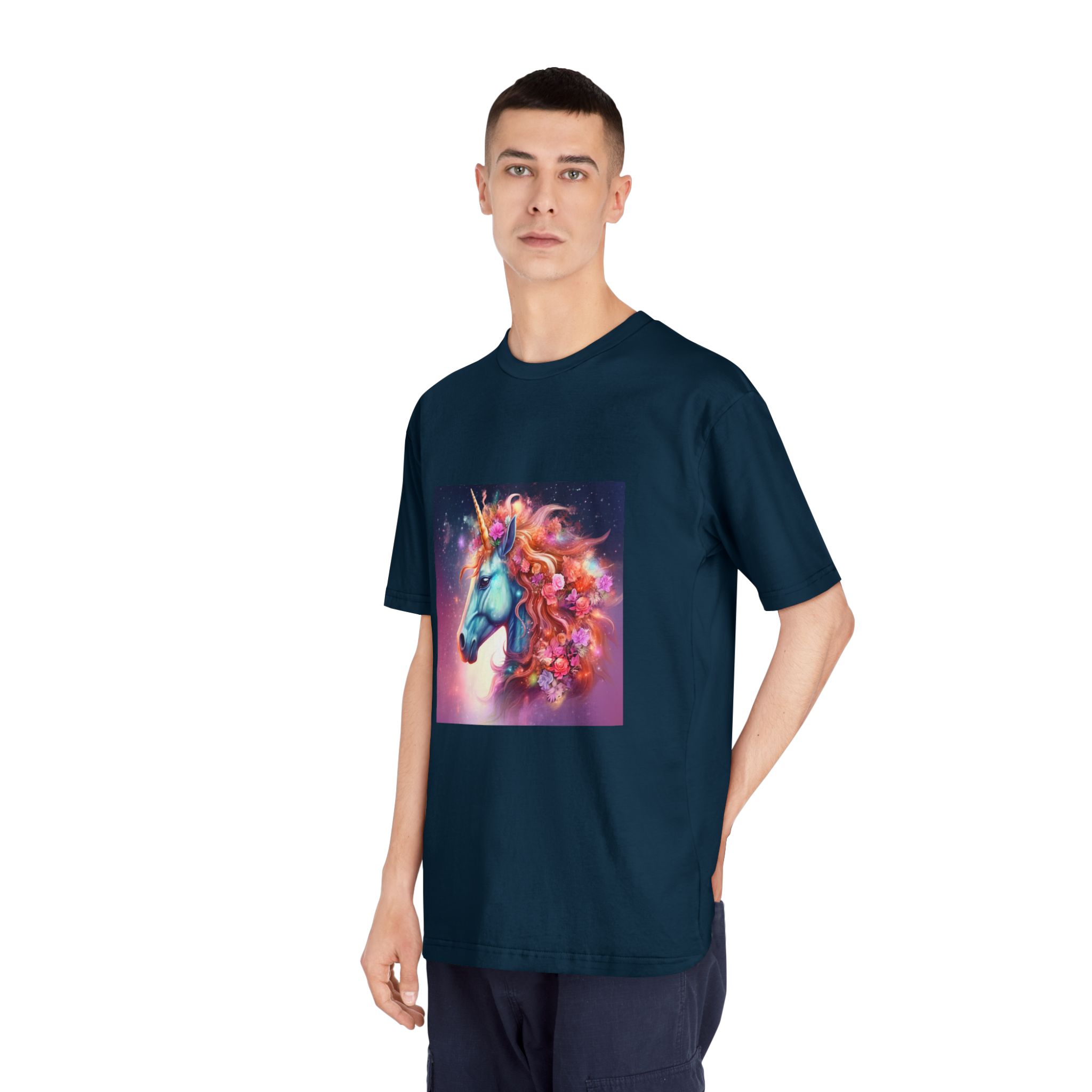 Unicorn With Flowers Its Mane Star Background Generative Ai Unisex Classic Crewneck T Shirt - Image 20