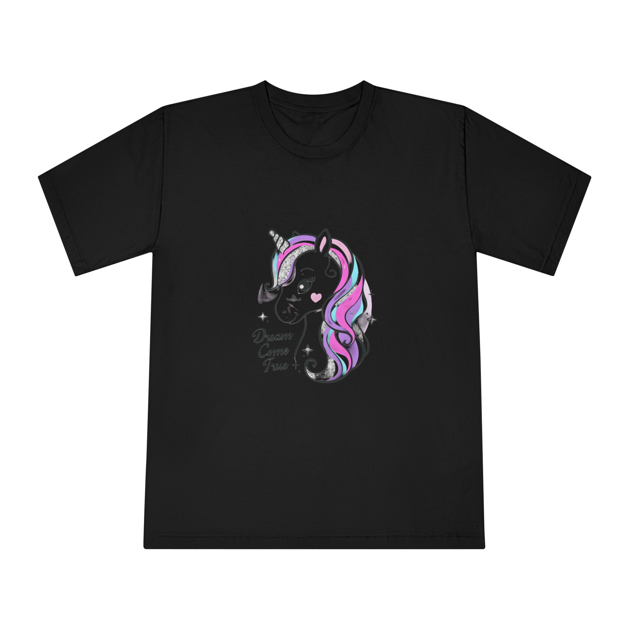 Art Beautiful Little Unicorn On A White Background Sequins Print For Clothes and T Shirts Vector Illustration Cartoon Unisex Classic Crewneck T Shirt - Image 5