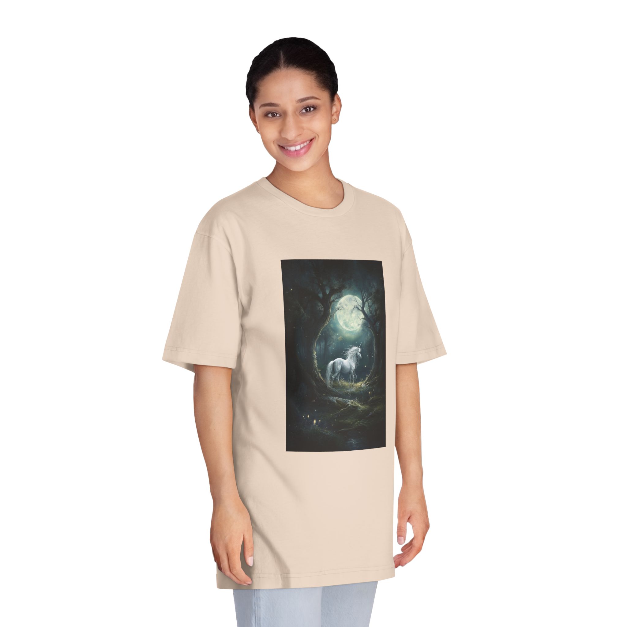Unicorn Forest With Full Moon Background Unisex Classic Crewneck T Shirt - Image 11