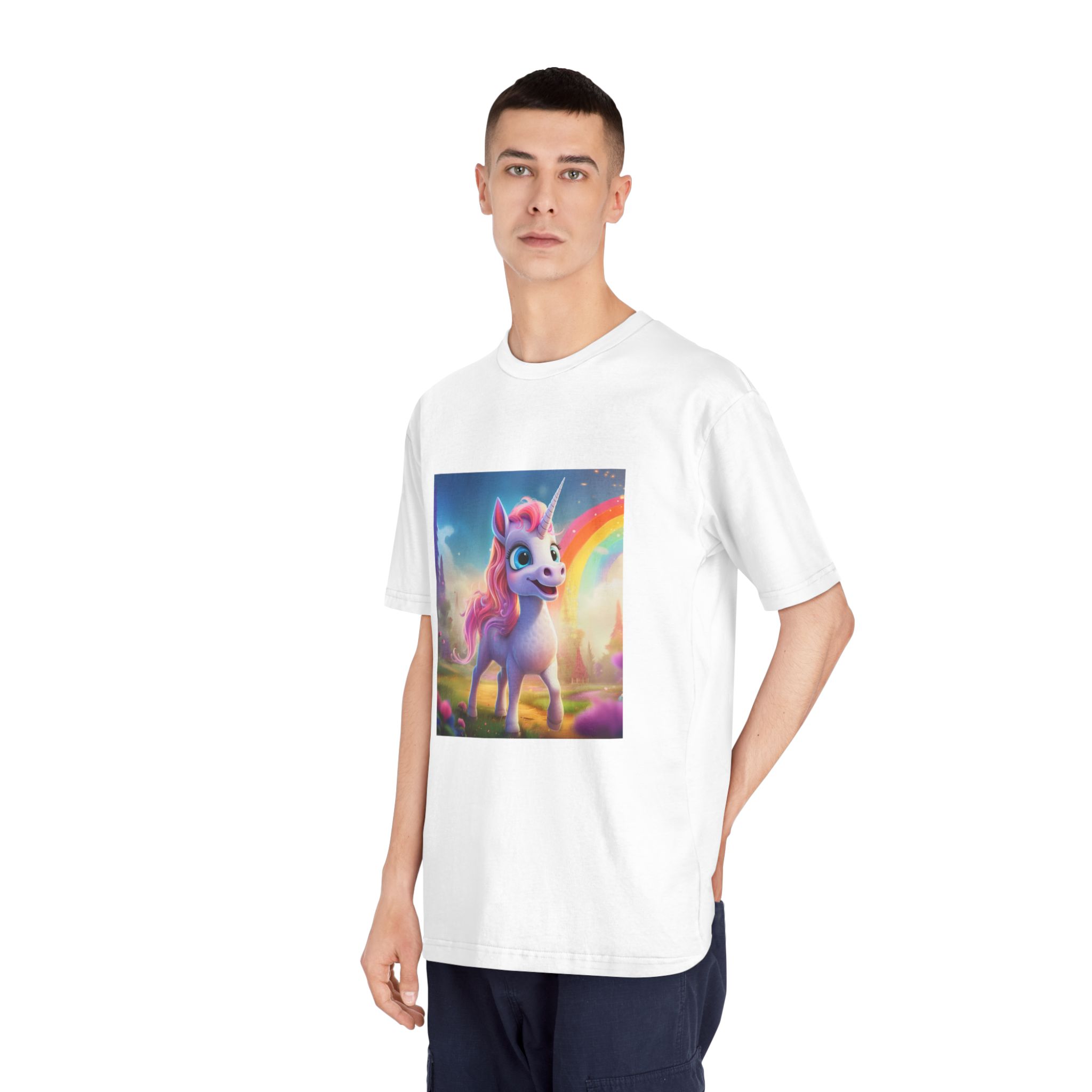 Unicorn With Pink Mane Blue Eyes Standing Field Generative Ai Unisex Classic Crewneck T Shirt - Image 4
