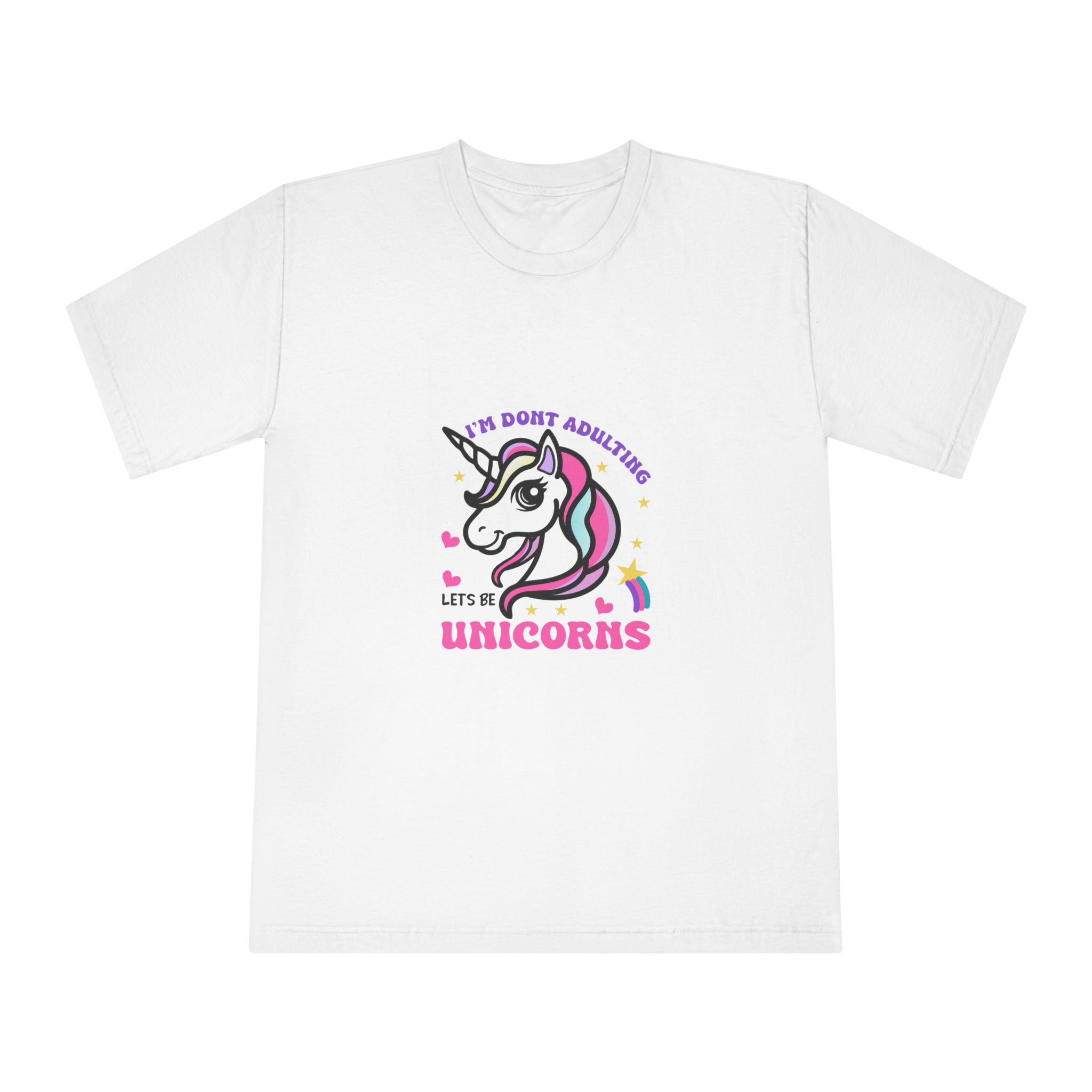 Cute Unicorn Illustration With Rainbow Stars Hearts Unisex Classic Crewneck T Shirt