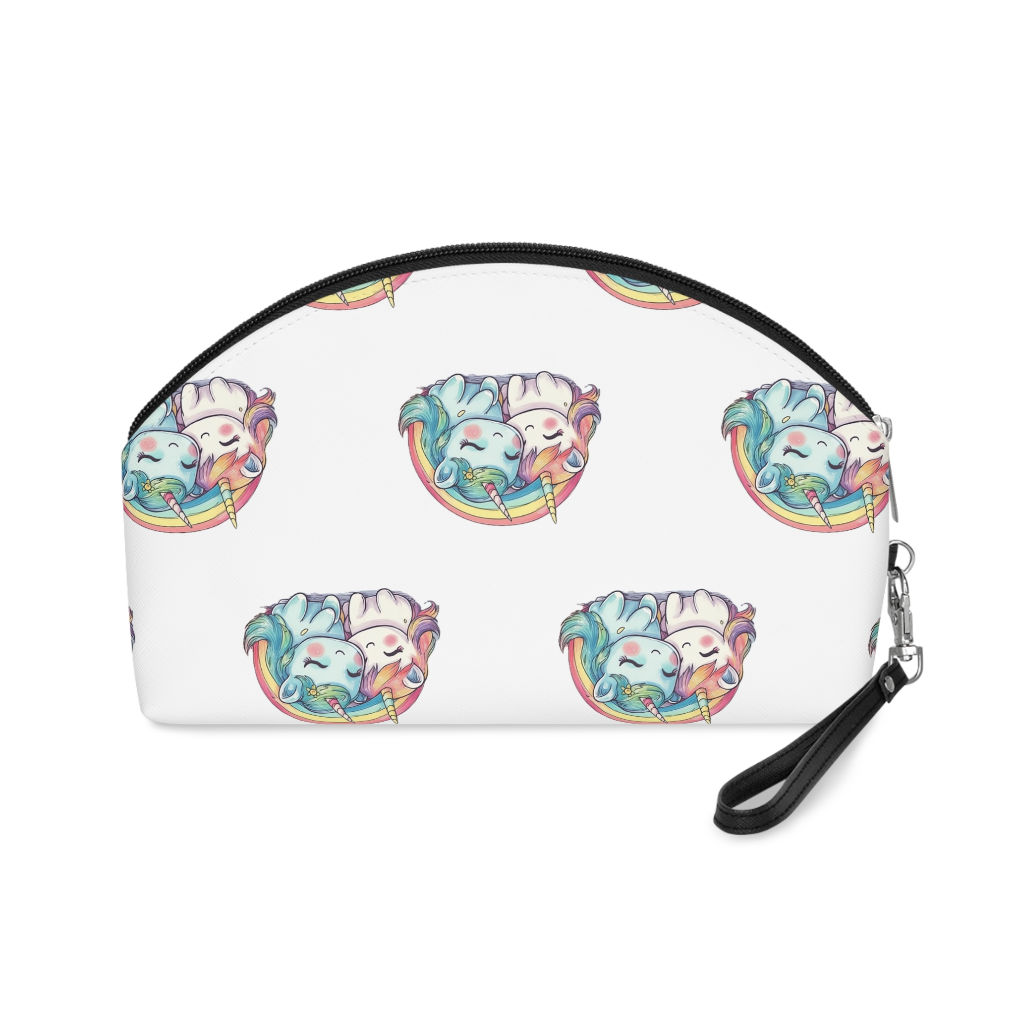 Pair Adorable Light Blue Pink Unicorns Isolated Rainbow Colors Background (1) Makeup Bag - Image 2
