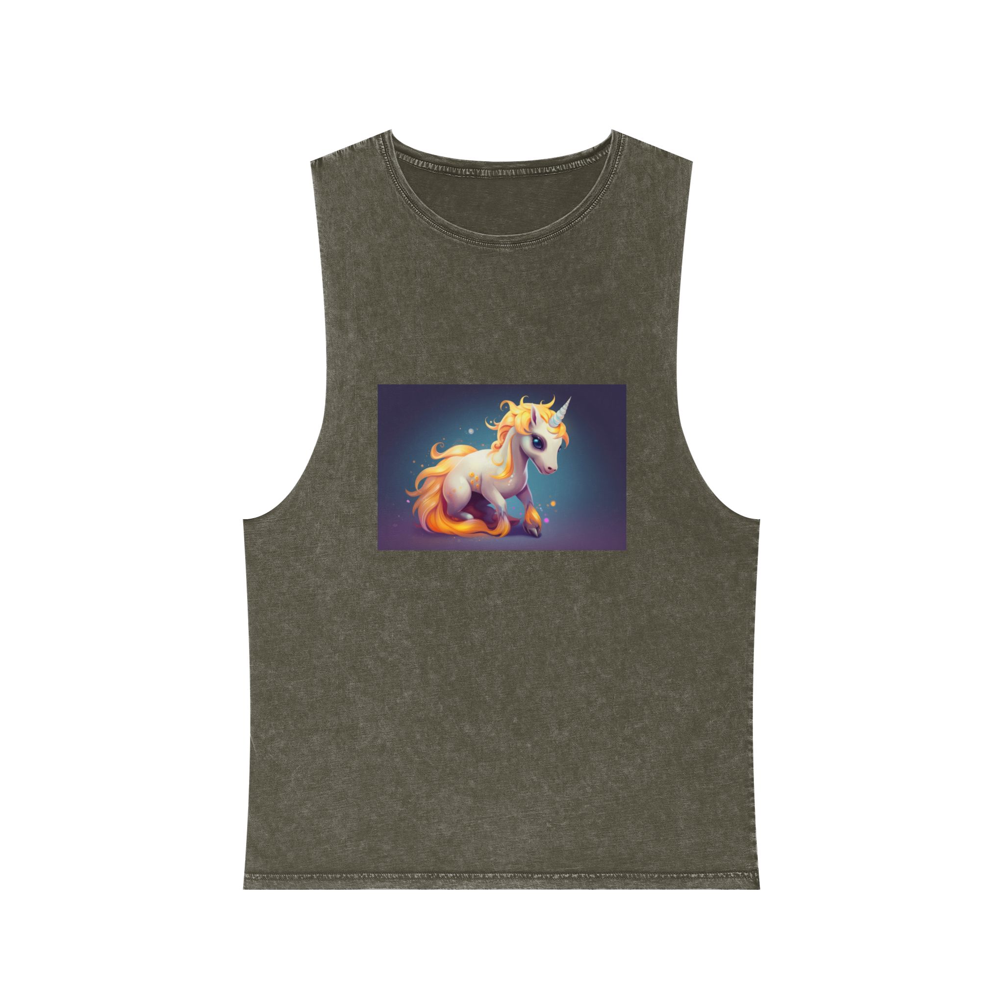 Cute Unicorn With Long Colorful Mane Dark Background Generative Ai Unisex Stonewash Tank Top - Image 5