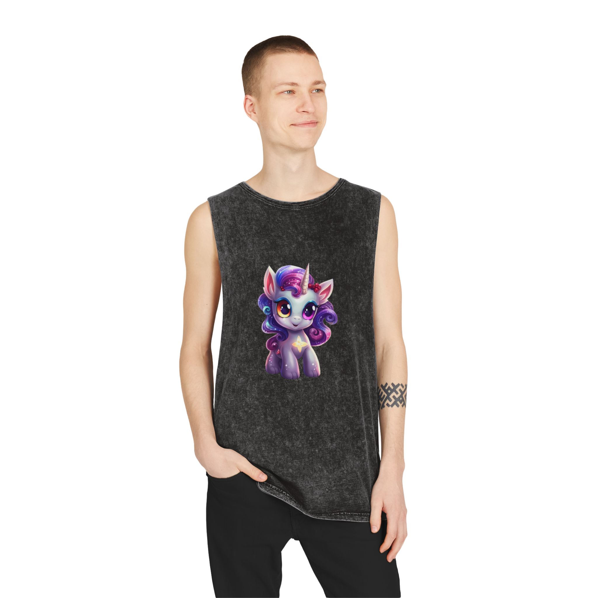 Beautiful Cute Baby Unicorn (2) Unisex Stonewash Tank Top - Image 3