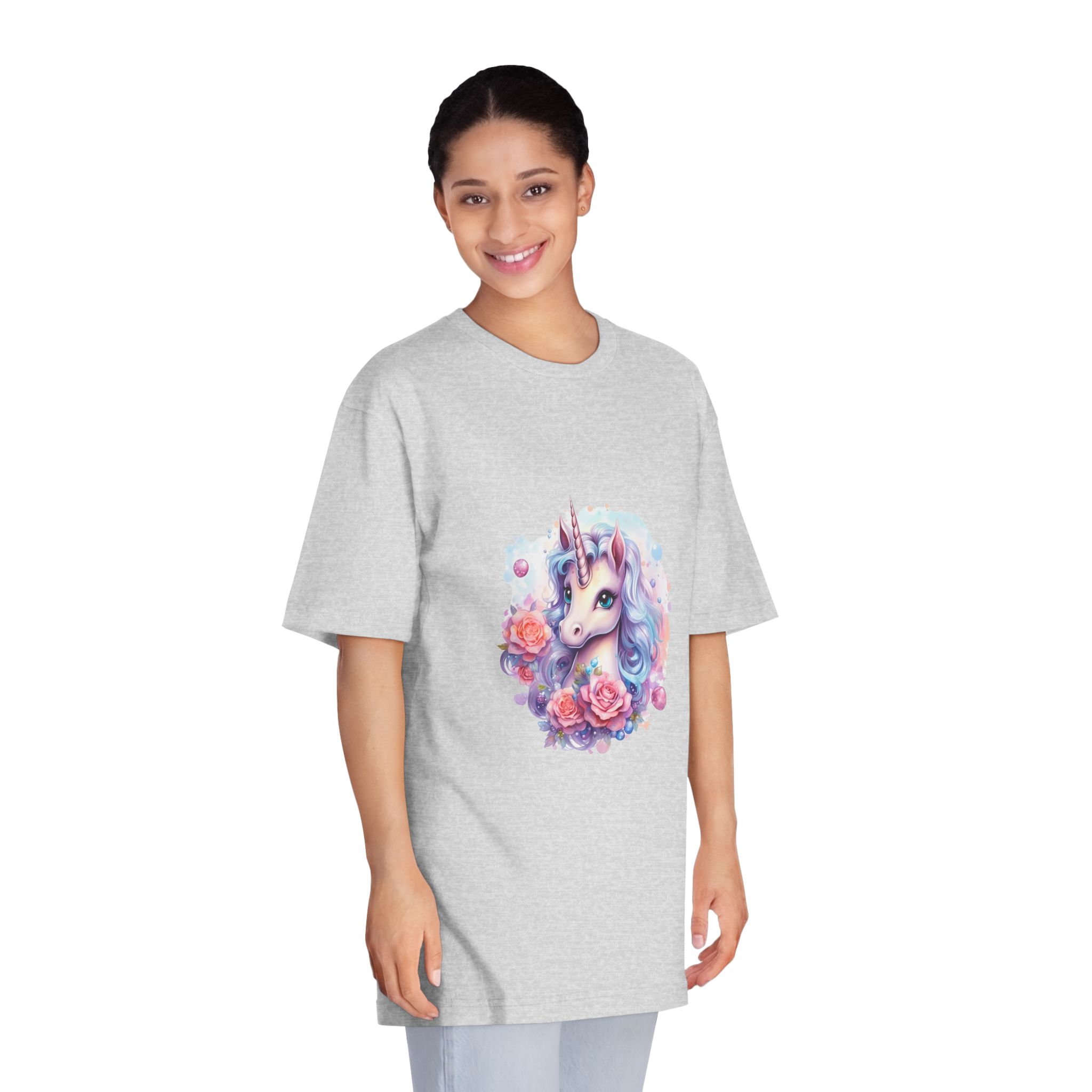Cute Colorful Magic Unicorn With Flowers Watercolor Style (8) Copy Unisex Classic Crewneck T Shirt - Image 15
