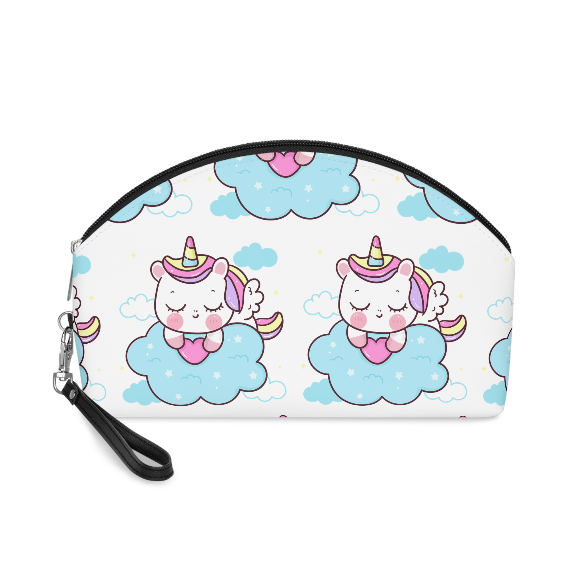 Cute Unicorn Pegasus Cartoon Sleep Holding Heart Cloud Kawaii Animal Makeup Bag