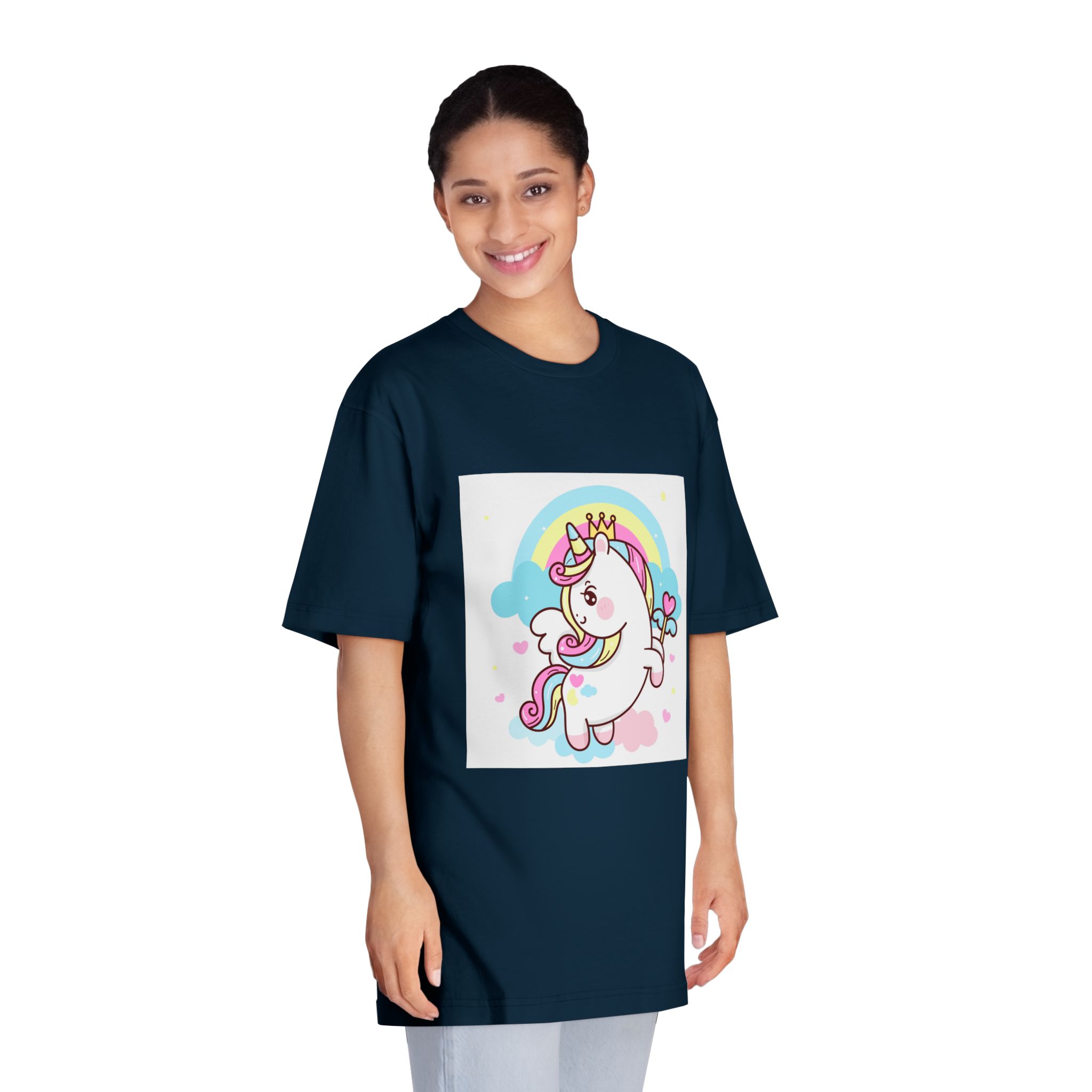 Cute Unicorn Vector Princess Pegasus Holding Heart Magic Wand On Pastel Sky With Sweet Cloud and Heart Pony Cartoon Kawaii Animals Background Unisex Classic Crewneck T Shirt - Image 19