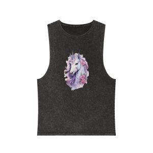 Magical Cute Unicorn Pink Fantasy Background Watercolor Unicorn Magical Unicorn Pastel Colored (2) Unisex Stonewash Tank Top