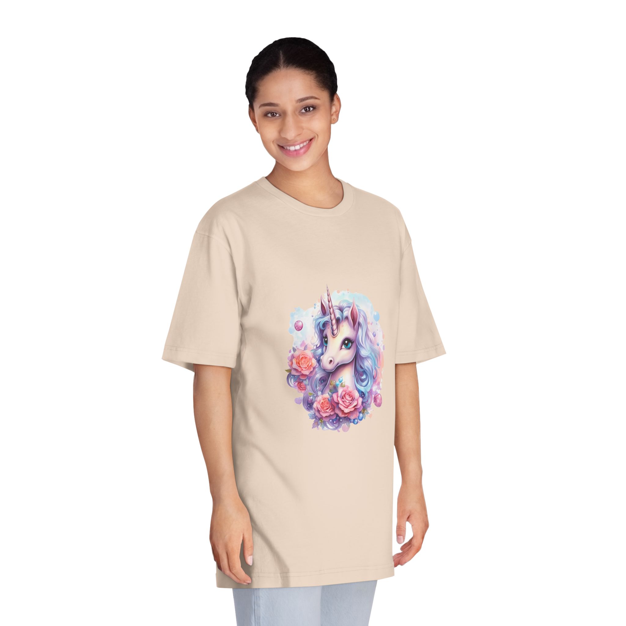 Cute Colorful Magic Unicorn With Flowers Watercolor Style (8) Copy Unisex Classic Crewneck T Shirt - Image 11