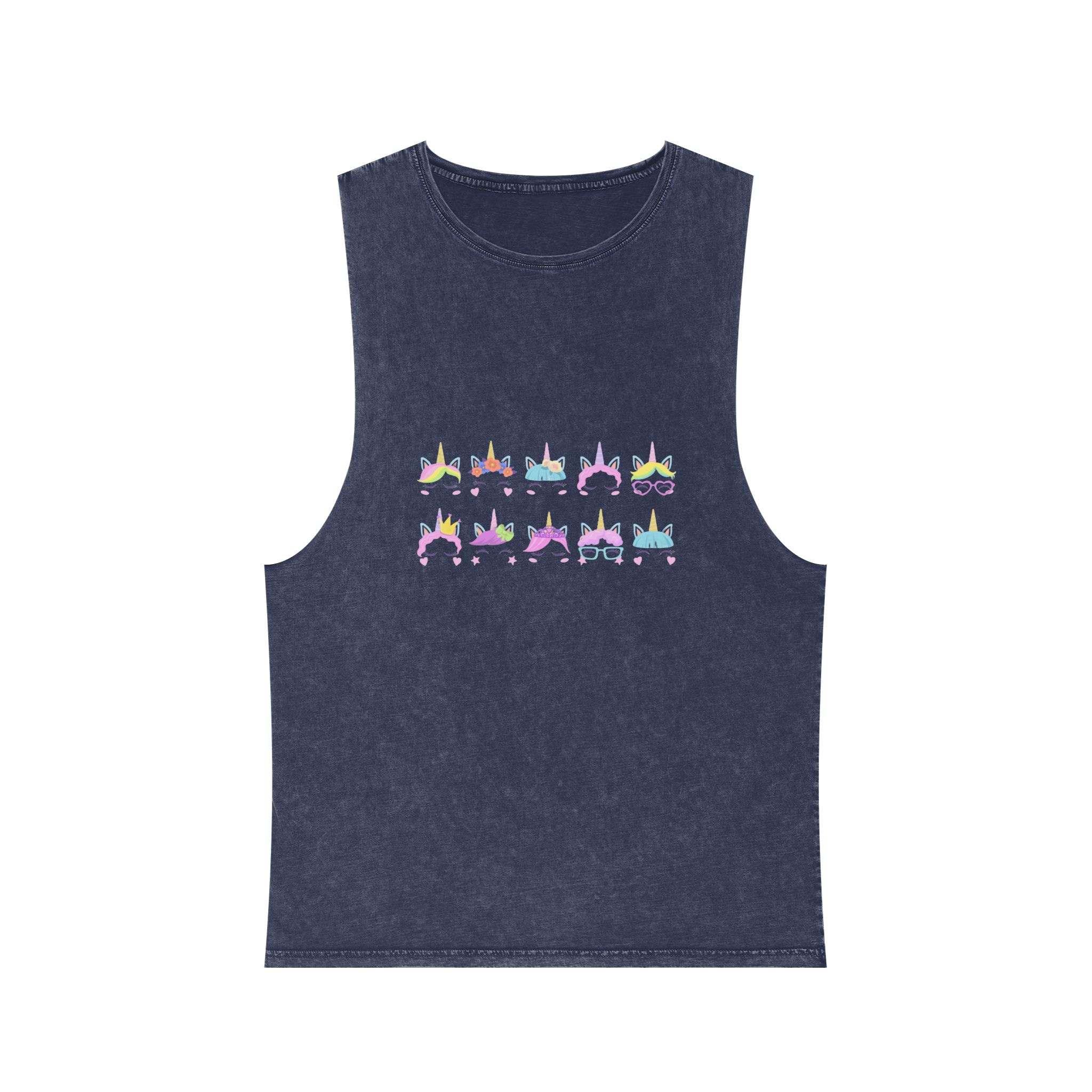 Pretty Pony Unicorns Faces Flat Set For Web Design Unisex Stonewash Tank Top - Image 13