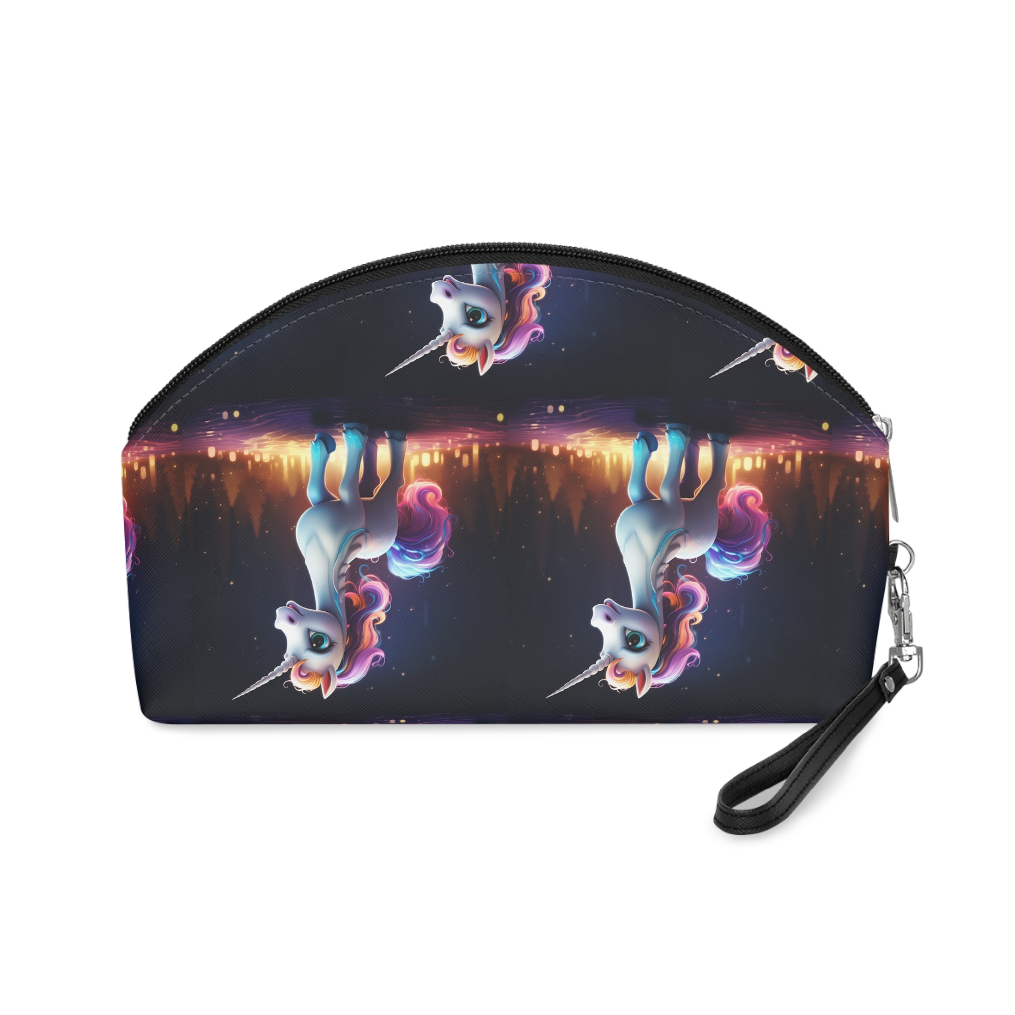 Unicorn Standing Wooden Platform With City Background Generative Ai Makeup Bag - Image 2