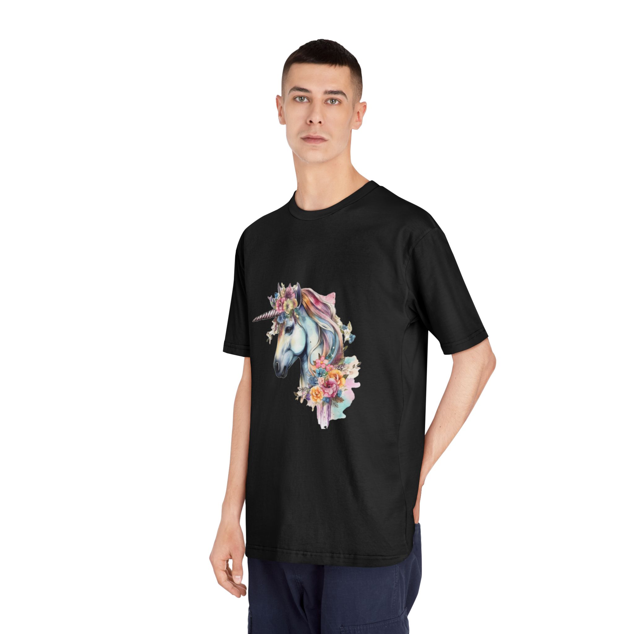 Unicorn With Flower Crown His Head Unisex Classic Crewneck T Shirt - Image 8