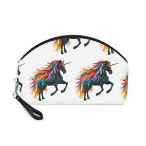 Close Up Black Unicorn With Rainbow Mane Generative Ai Makeup Bag