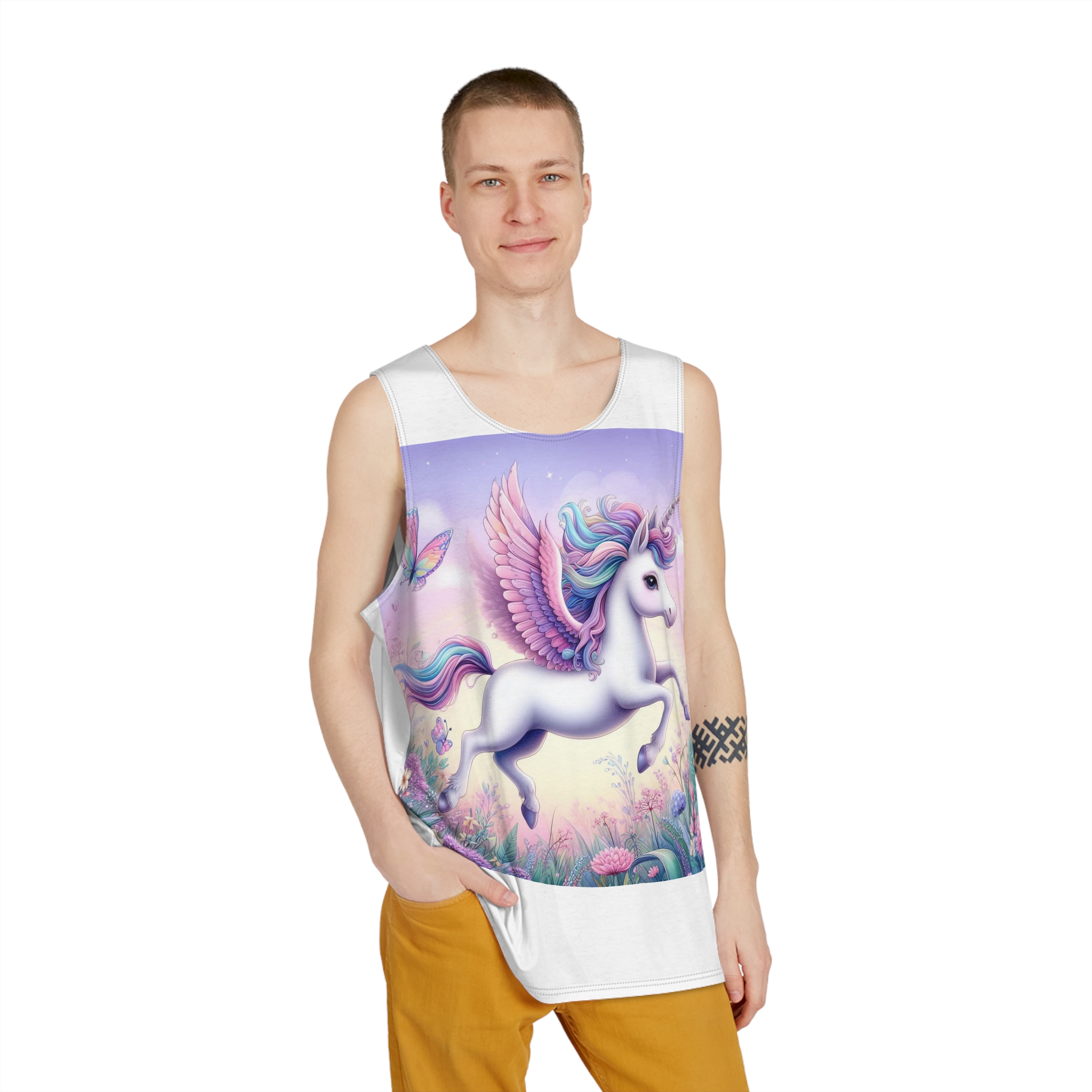 Beautiful Unicorn Running Magical Meadow Unicorn Background Images Whimsical Unicorn (41) Mens Tank Aop - Image 3