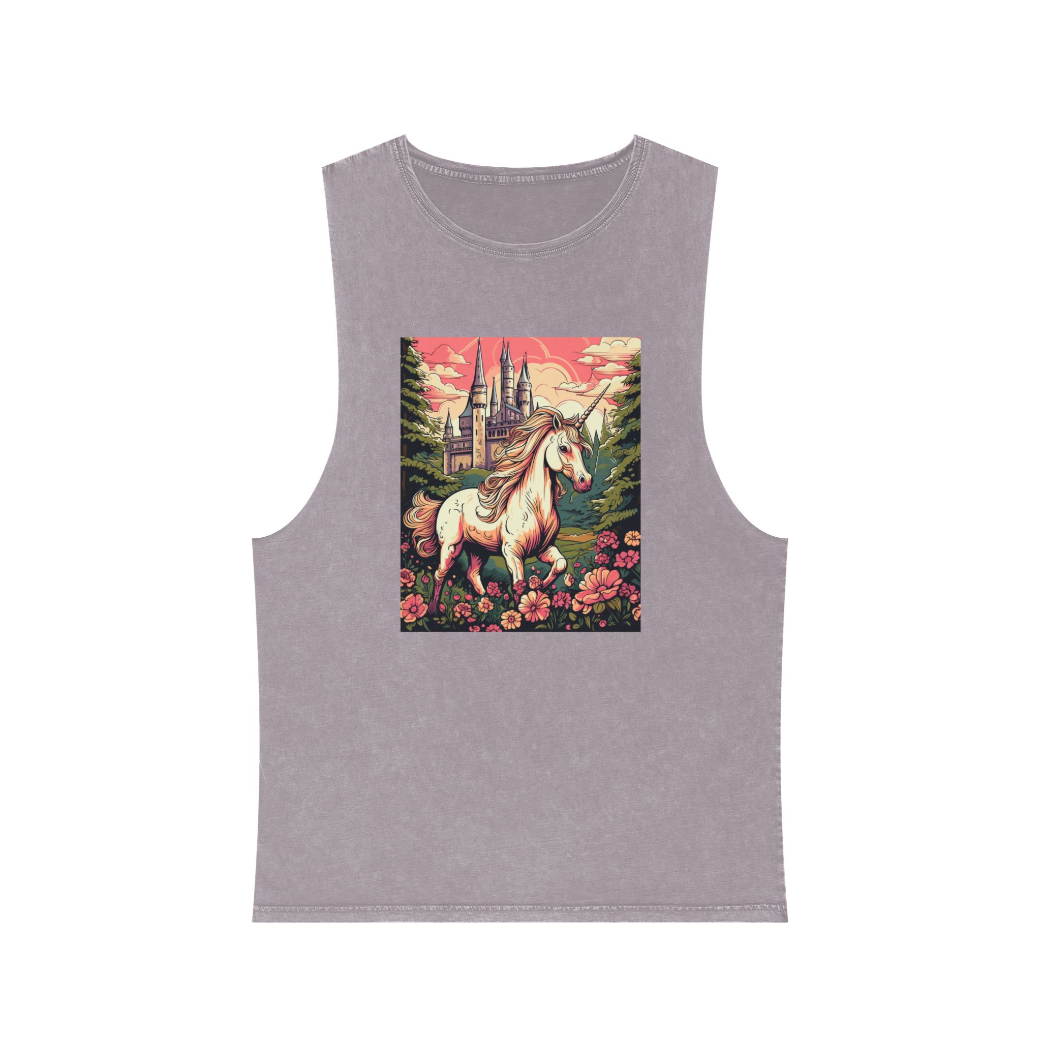 Unicorn Front Castle With Flowers Trees Generative Ai Unisex Stonewash Tank Top - Image 17