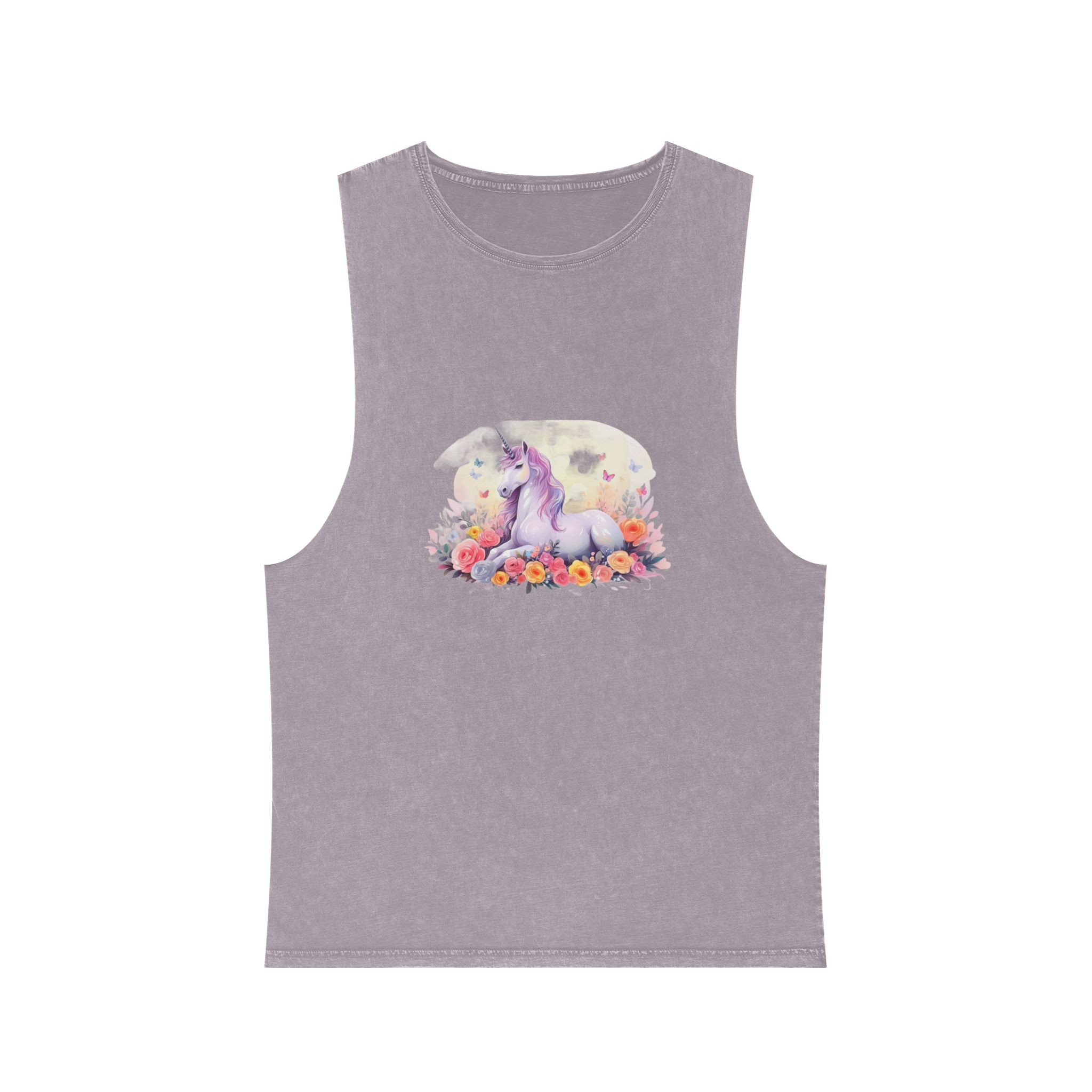 Illustration Little Unicorn Sits With Flowers Unisex Stonewash Tank Top - Image 17