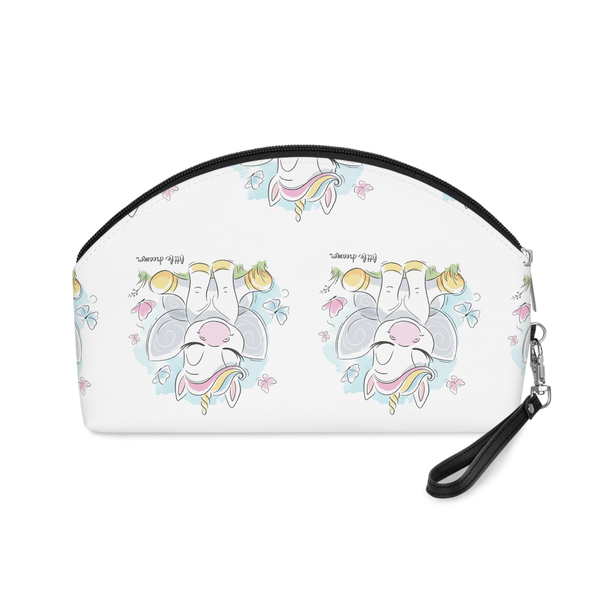 Cute Unicorn Fashion Illustration Drawing In Modern Style For Clothes Little Dreamer Text Makeup Bag - Image 2