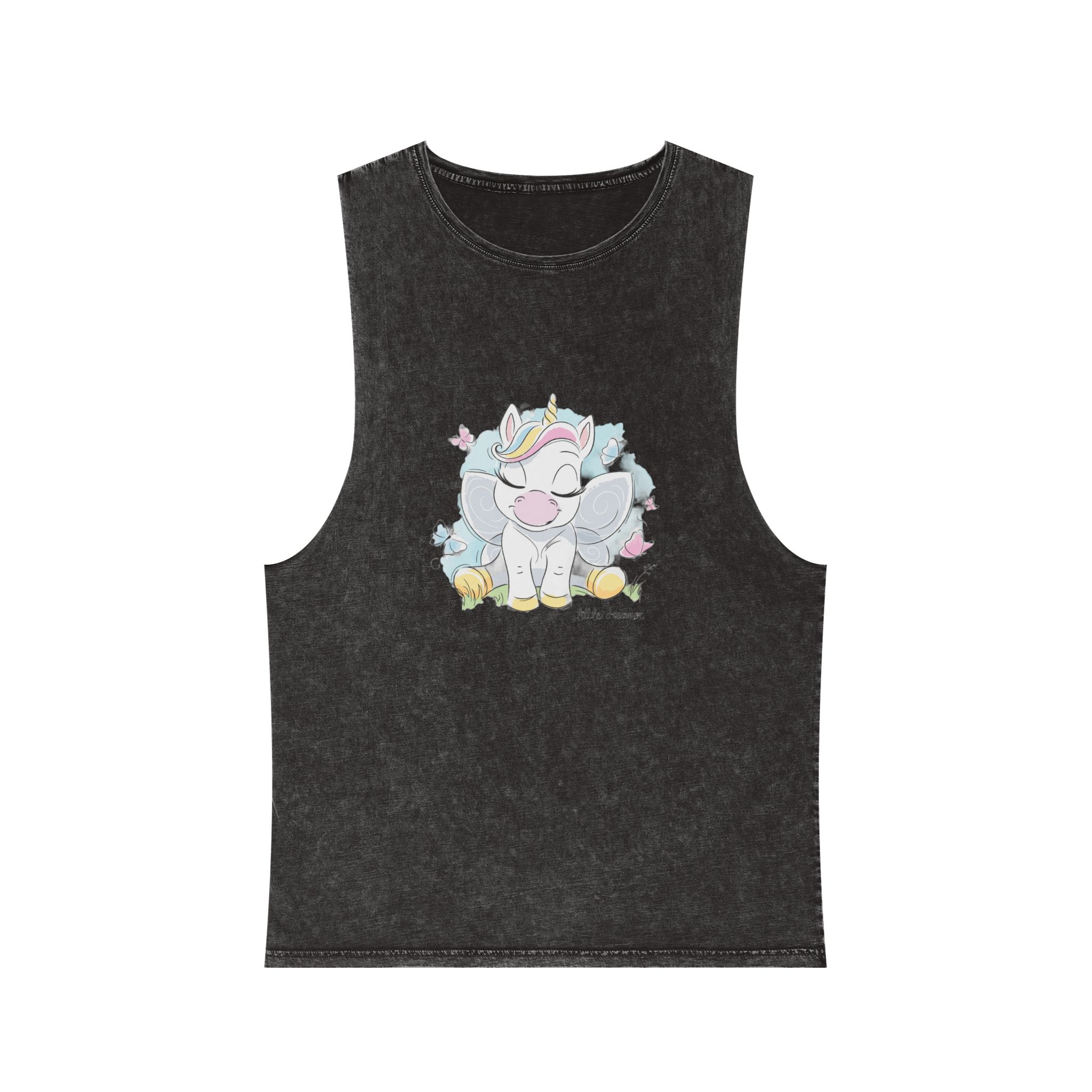 Cute Unicorn Fashion Illustration Drawing In Modern Style For Clothes Little Dreamer Text Unisex Stonewash Tank Top