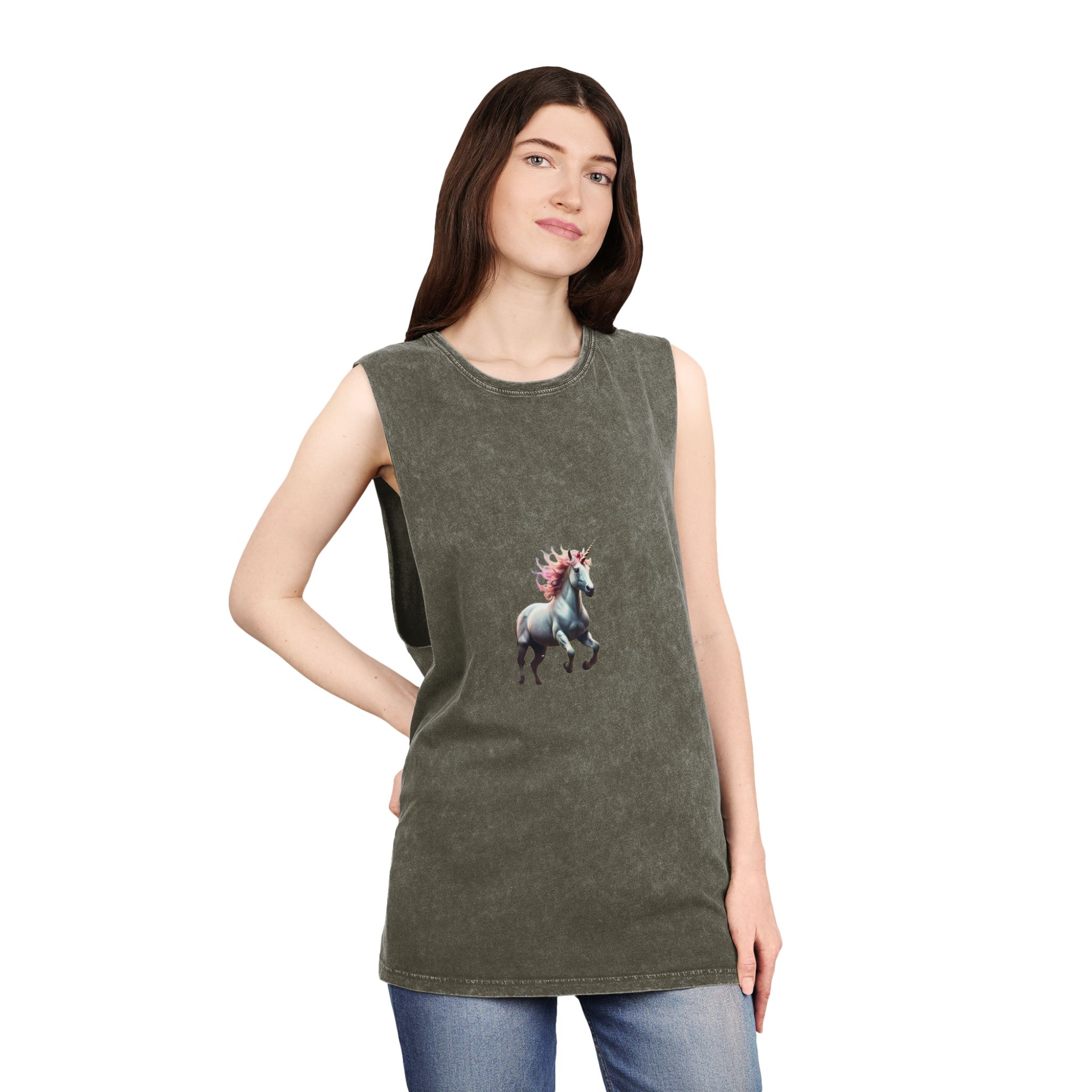 Beautiful Unicorn Running Magical Meadow Unicorn Background Images Whimsical Unicorn (22) Unisex Stonewash Tank Top - Image 8