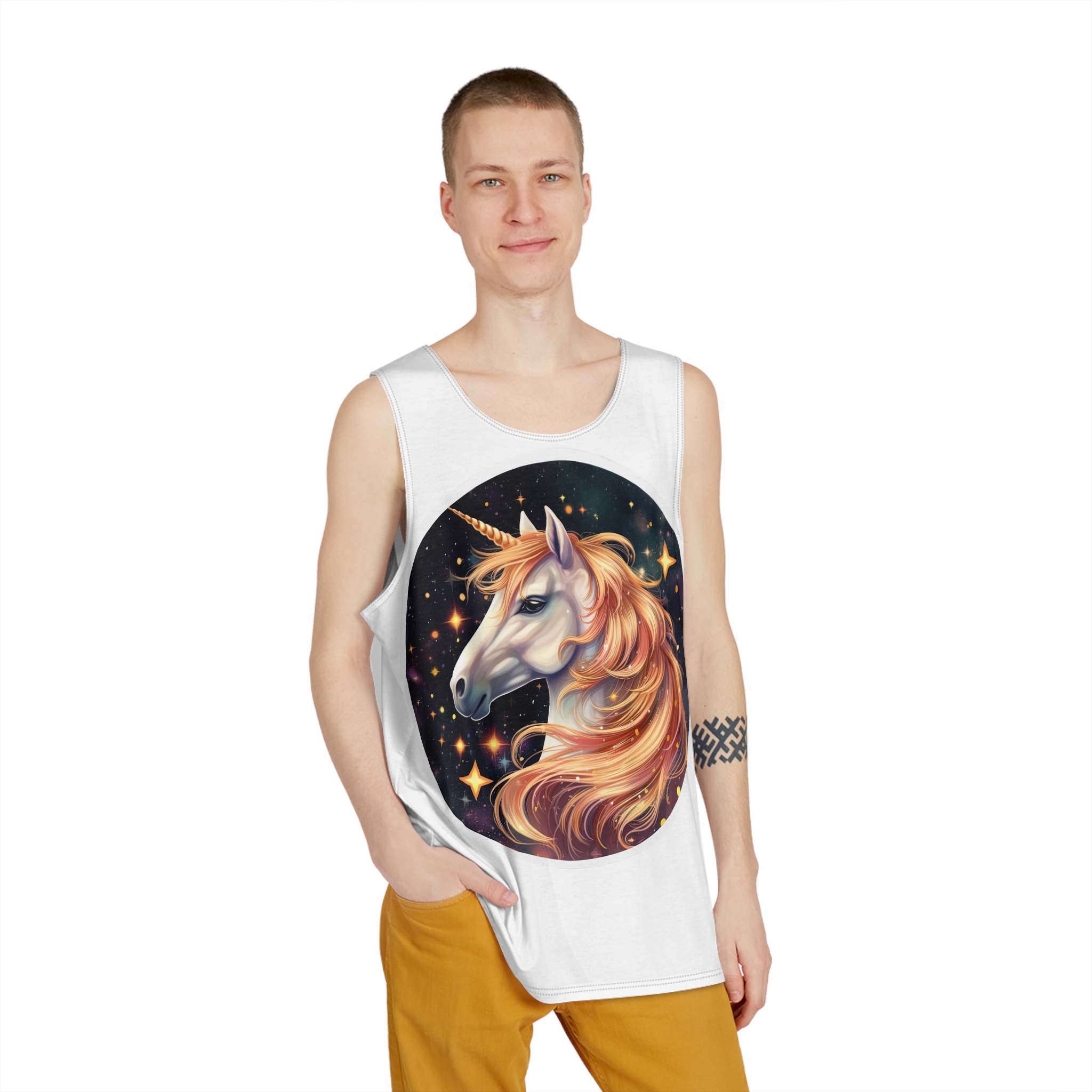 Unicorn With Golden Mane Words Unicorn It Mens Tank Aop - Image 3