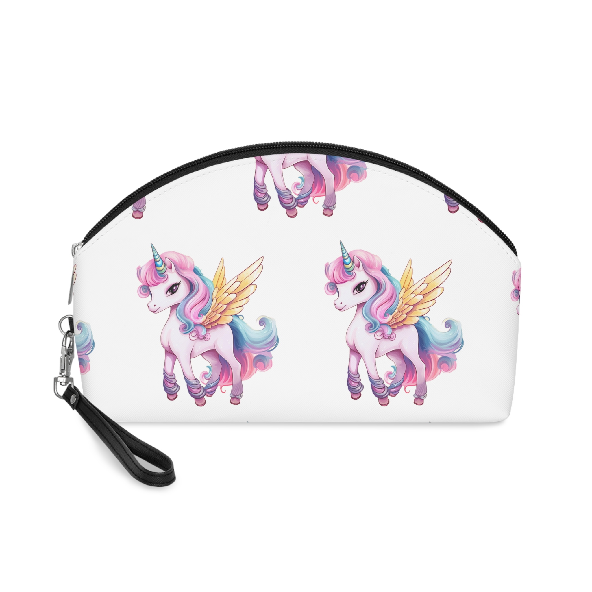 There Is Cartoon Unicorn With Pink Mane Blue Tail Generative Ai Makeup Bag