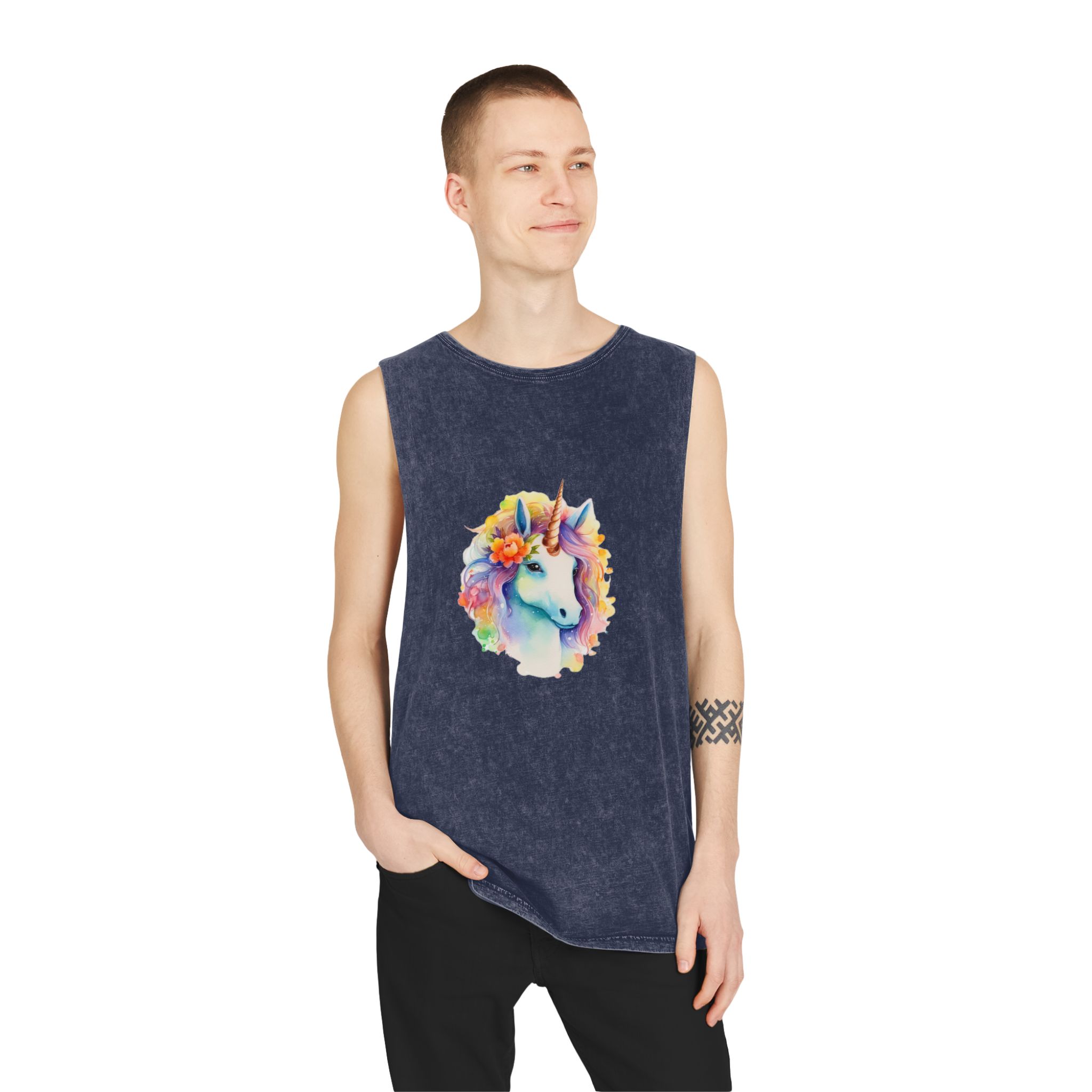Painting Unicorn With Flower Crown Its Head Generative Ai Unisex Stonewash Tank Top - Image 15