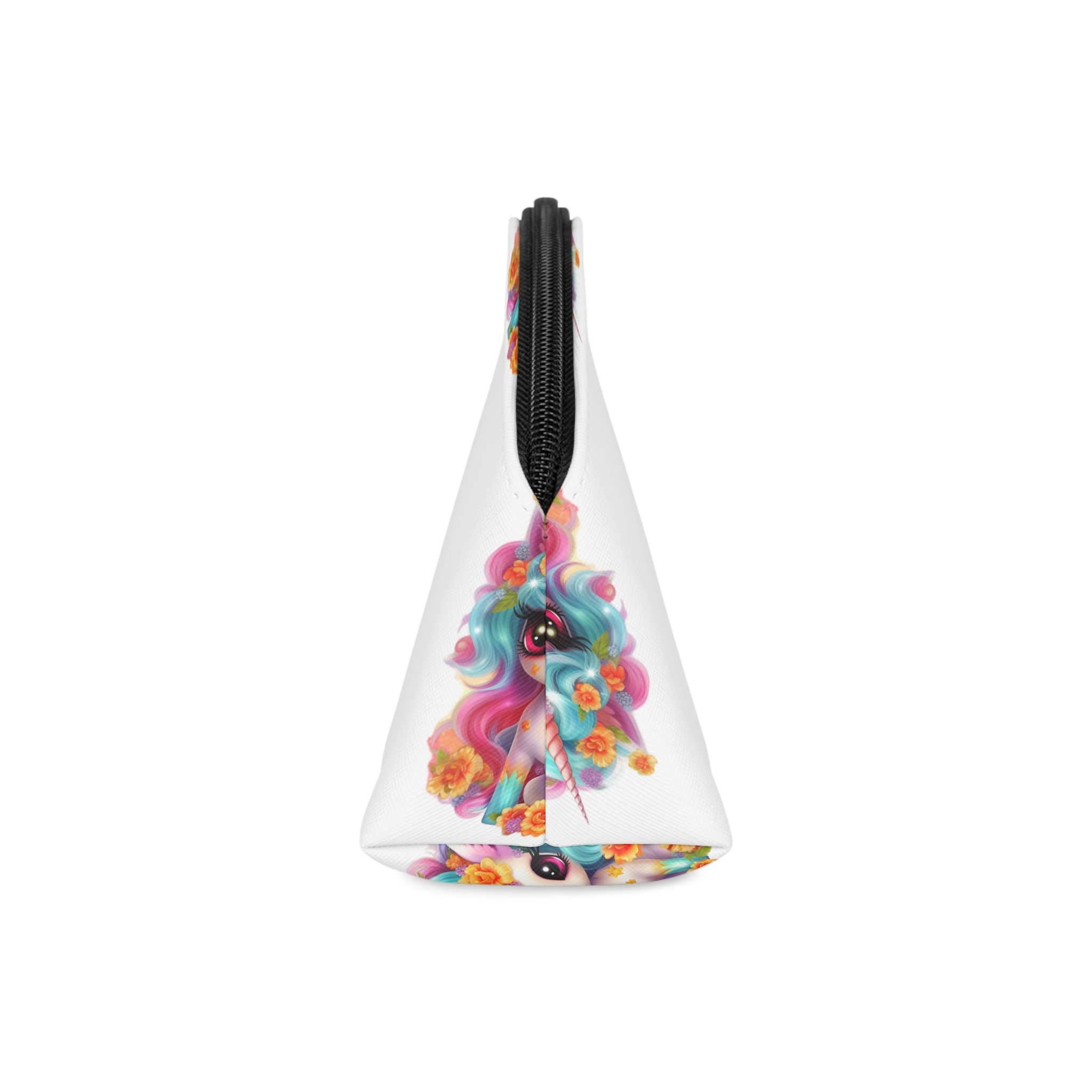 Illustration Unicorn Cartoon With Flower White Background Generative Ai (2) Makeup Bag - Image 4