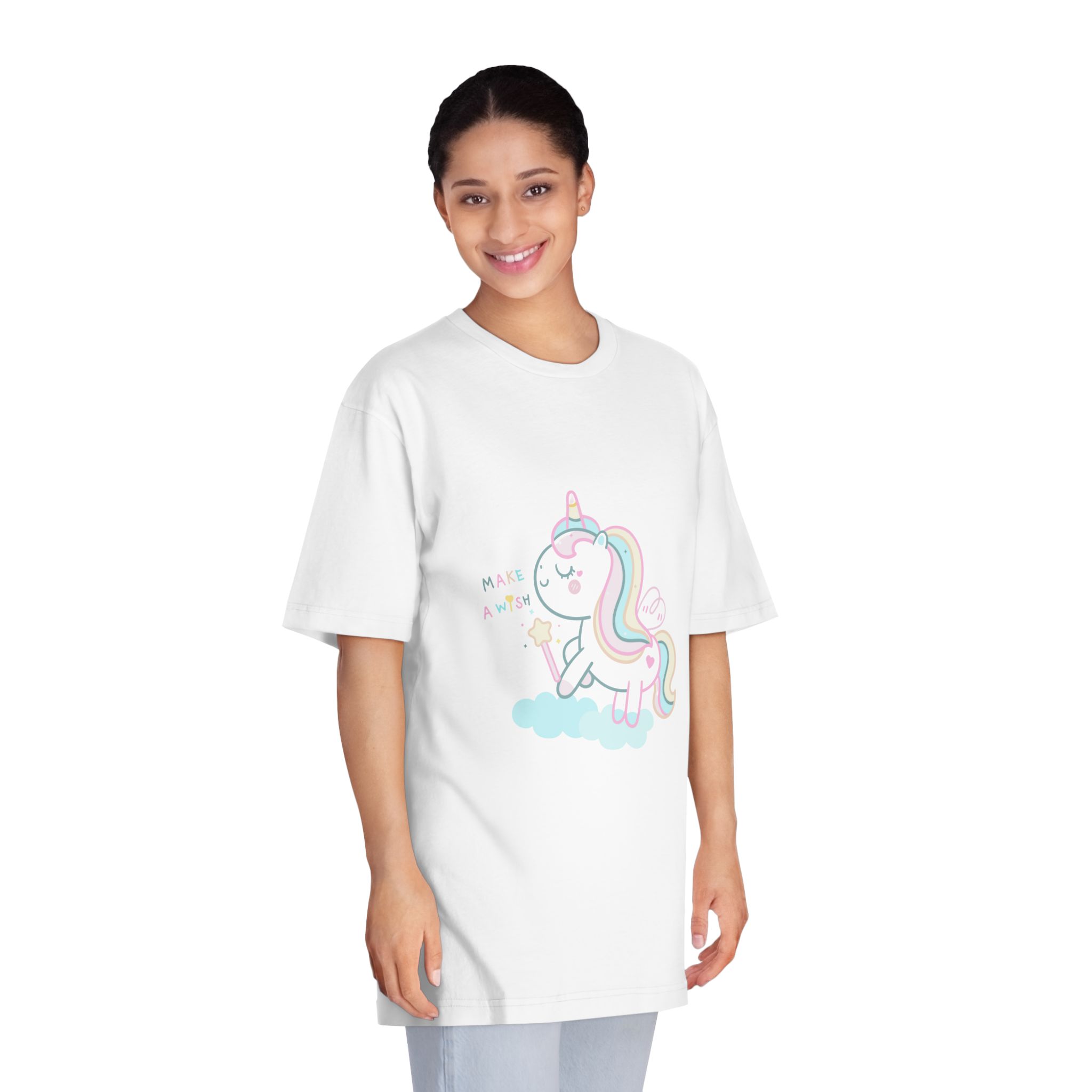 Cute Unicorn Pastel Holding Magic Wand Unisex Classic Crewneck T Shirt - Image 3