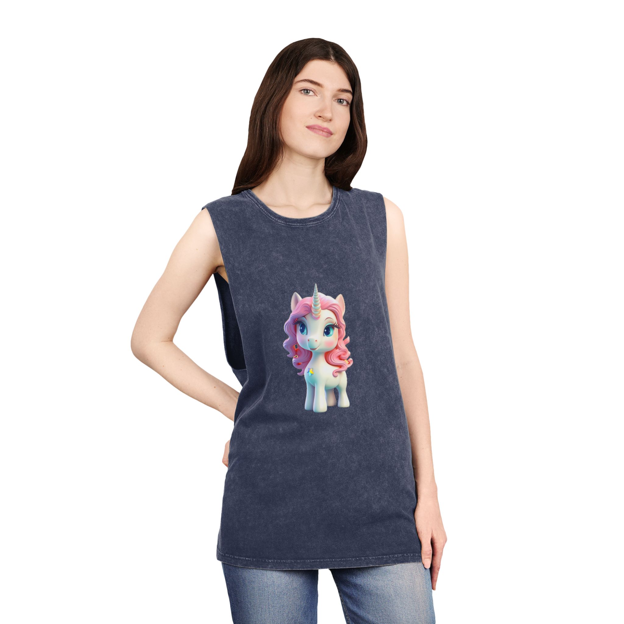 Colorful Cartoon Animated 3d Unicorn Children (14) Unisex Stonewash Tank Top - Image 16
