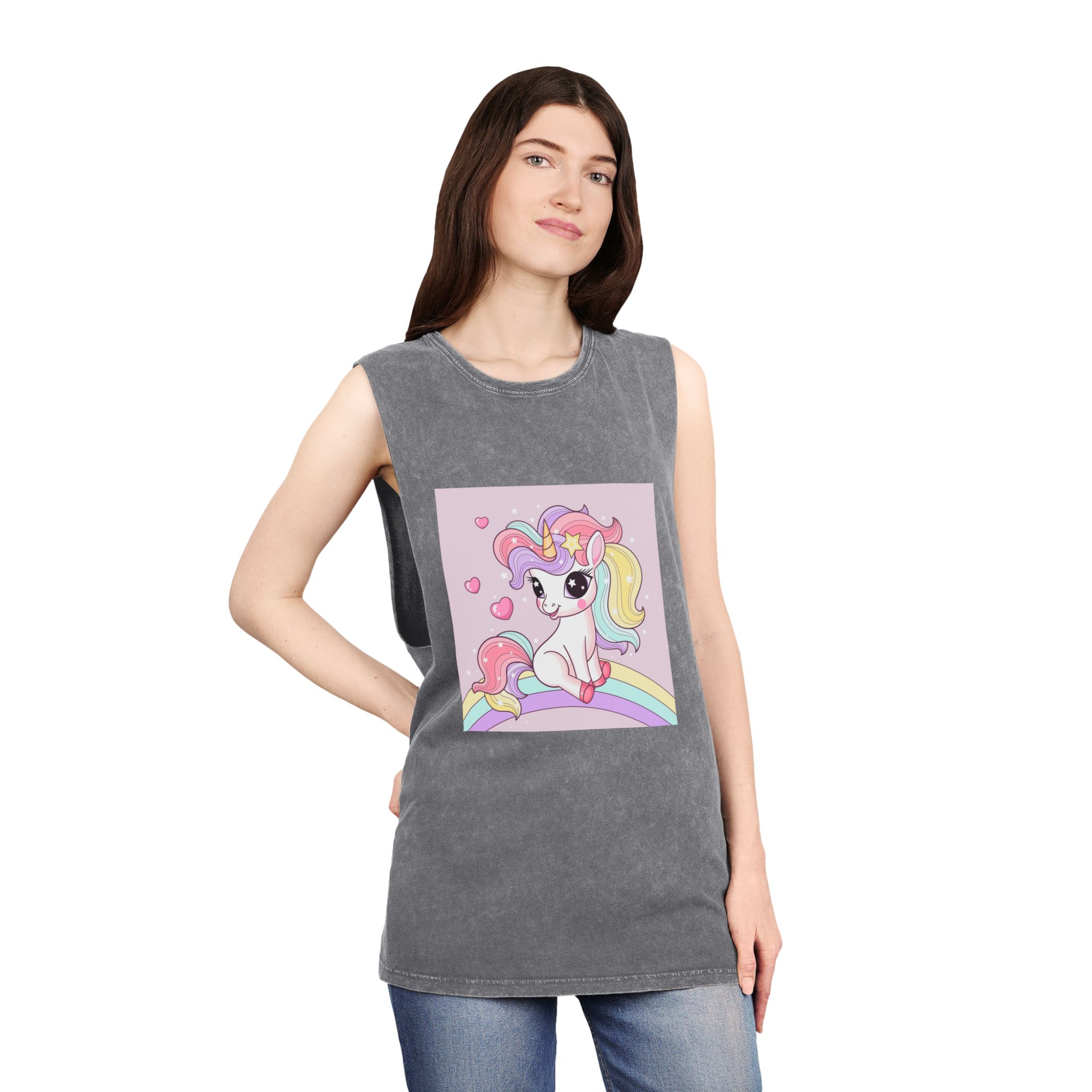 Lovely Unicorn Unisex Stonewash Tank Top - Image 12