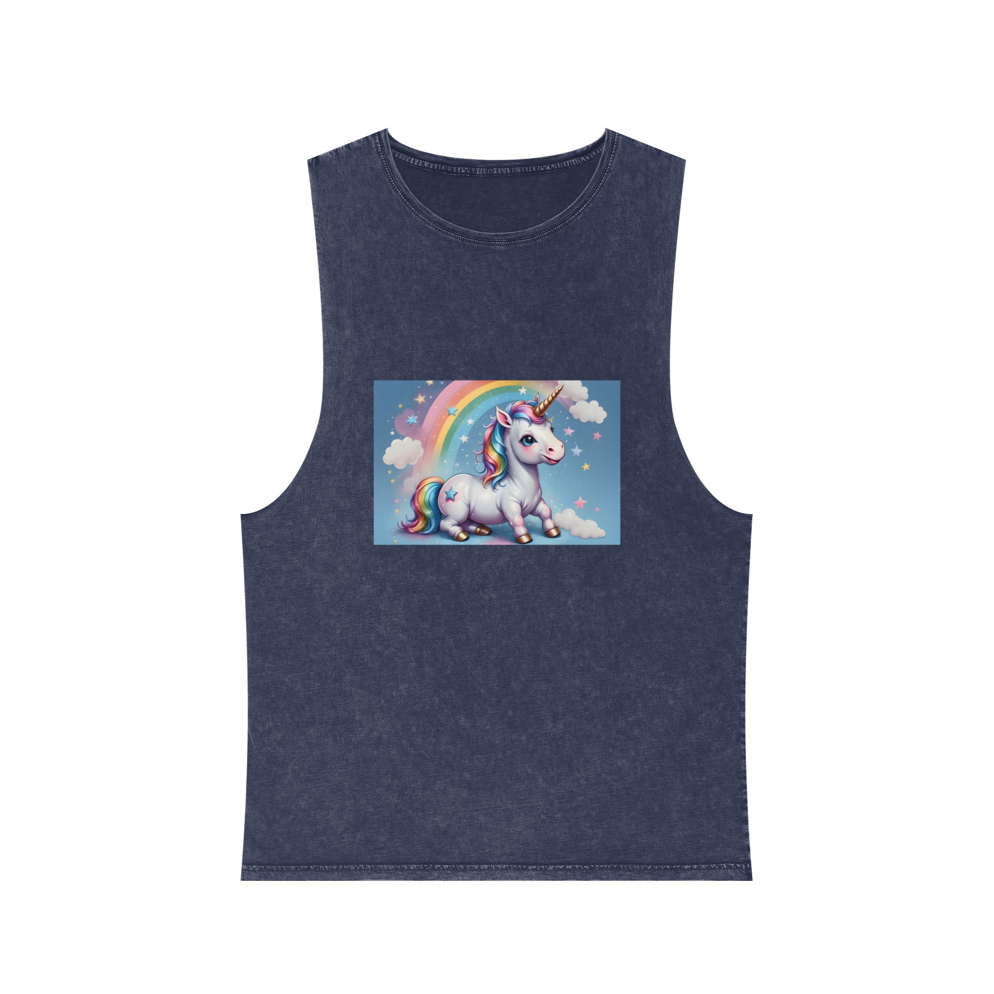 Happy Unicorn Background Sky Rainbow Unisex Stonewash Tank Top - Image 13