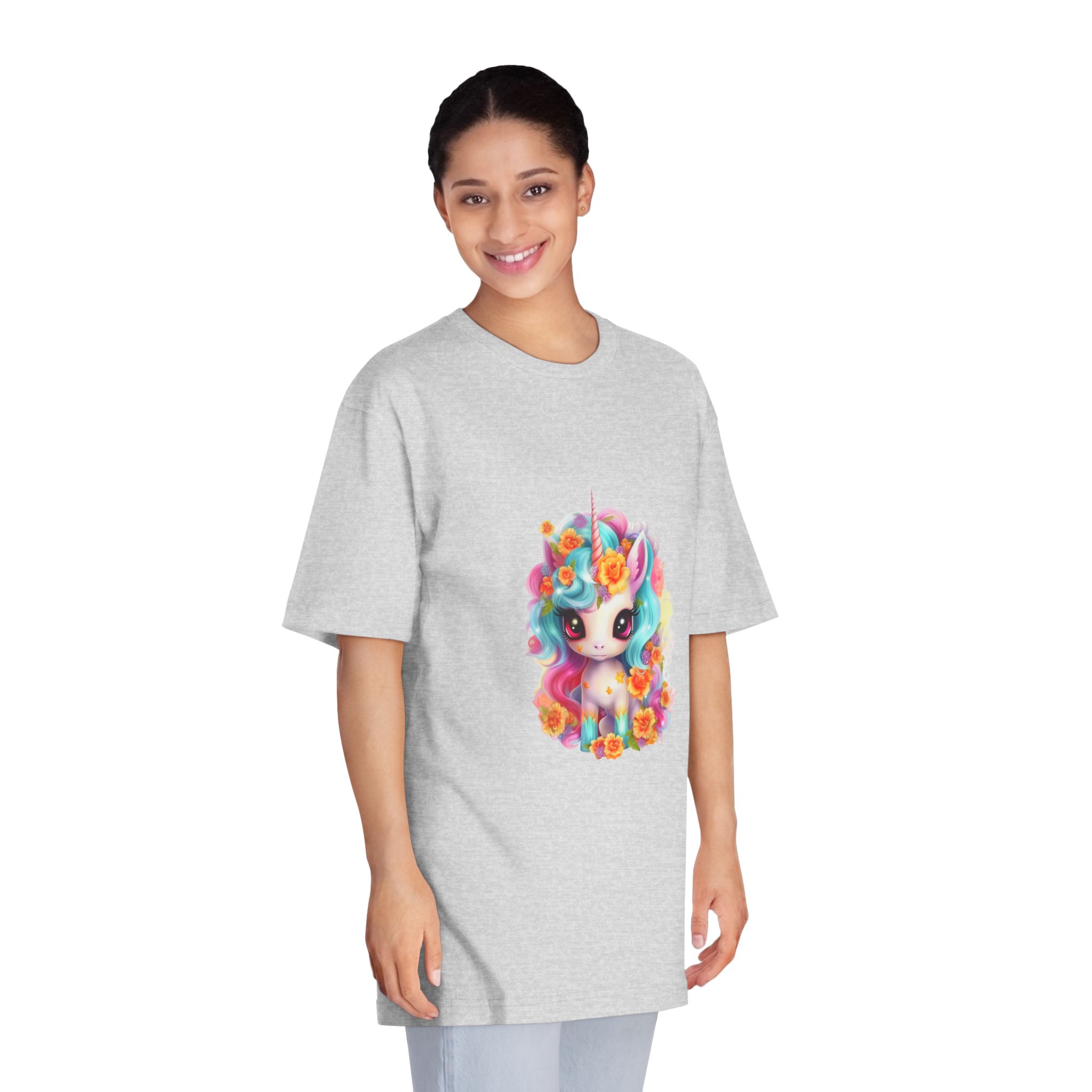 Illustration Unicorn Cartoon With Flower White Background Generative Ai (2) Unisex Classic Crewneck T Shirt - Image 15