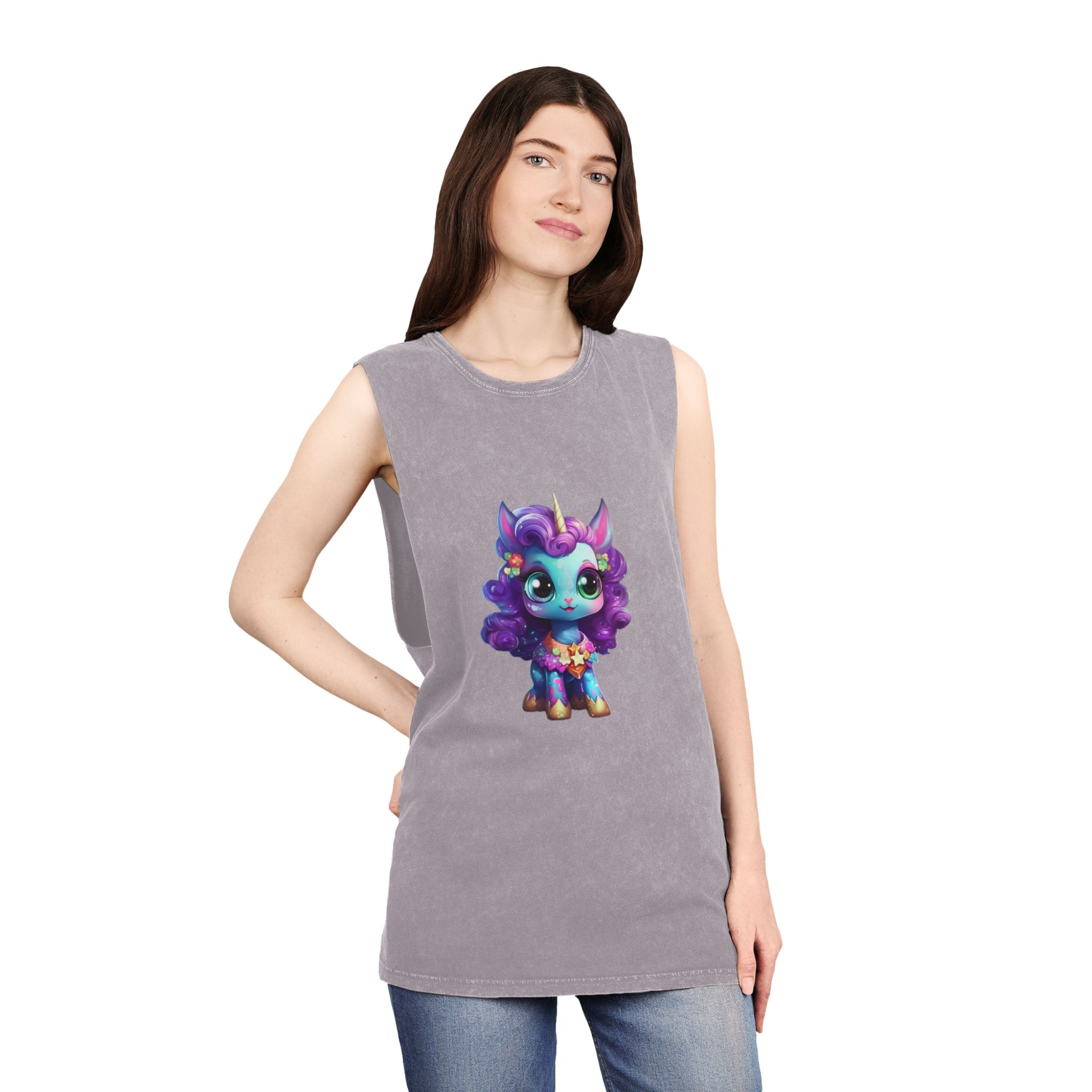 Beautiful Cute Baby Unicorn Copy Unisex Stonewash Tank Top - Image 20