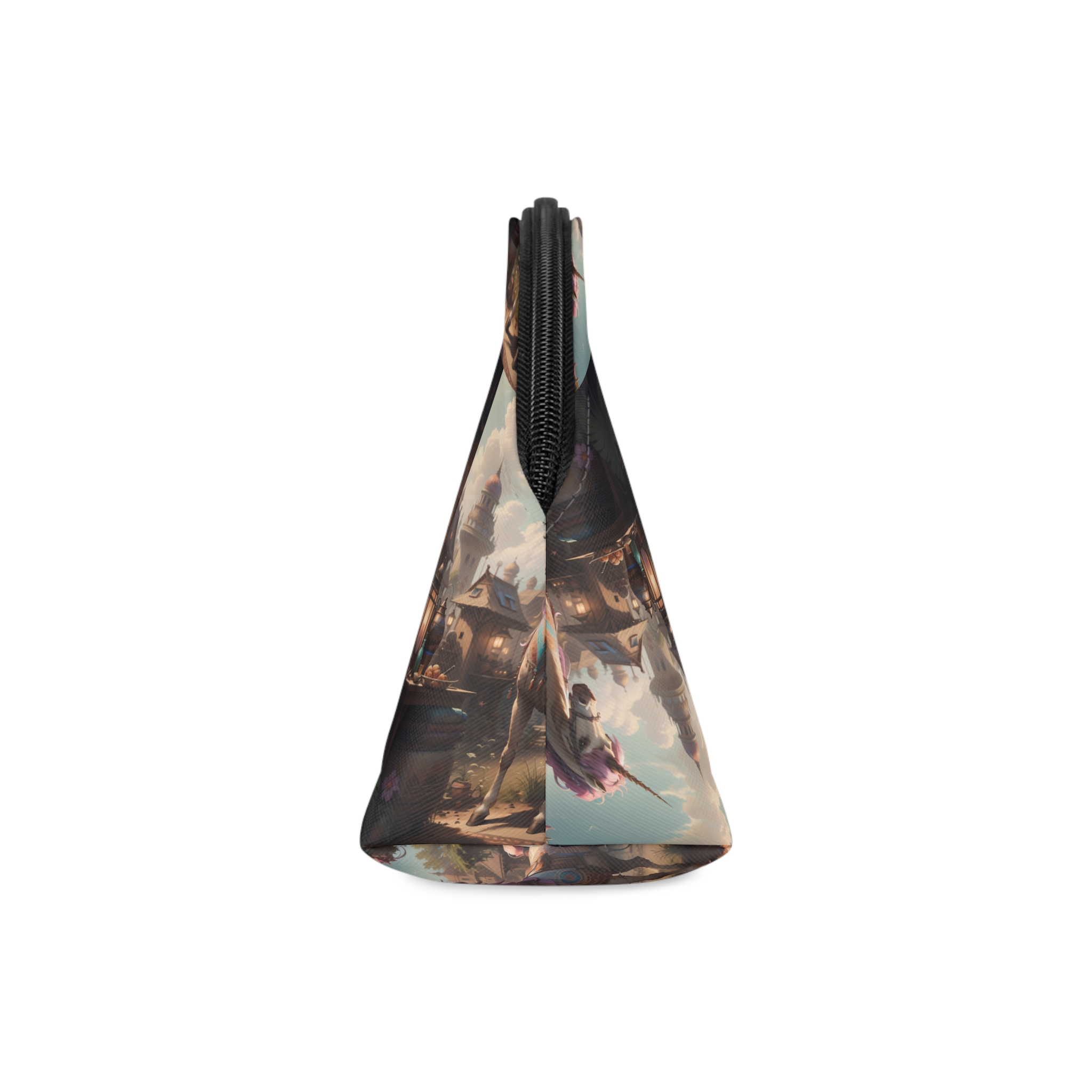 Unicorn With Purple Mane Stands Front Small Town With Lamp Post Makeup Bag - Image 4