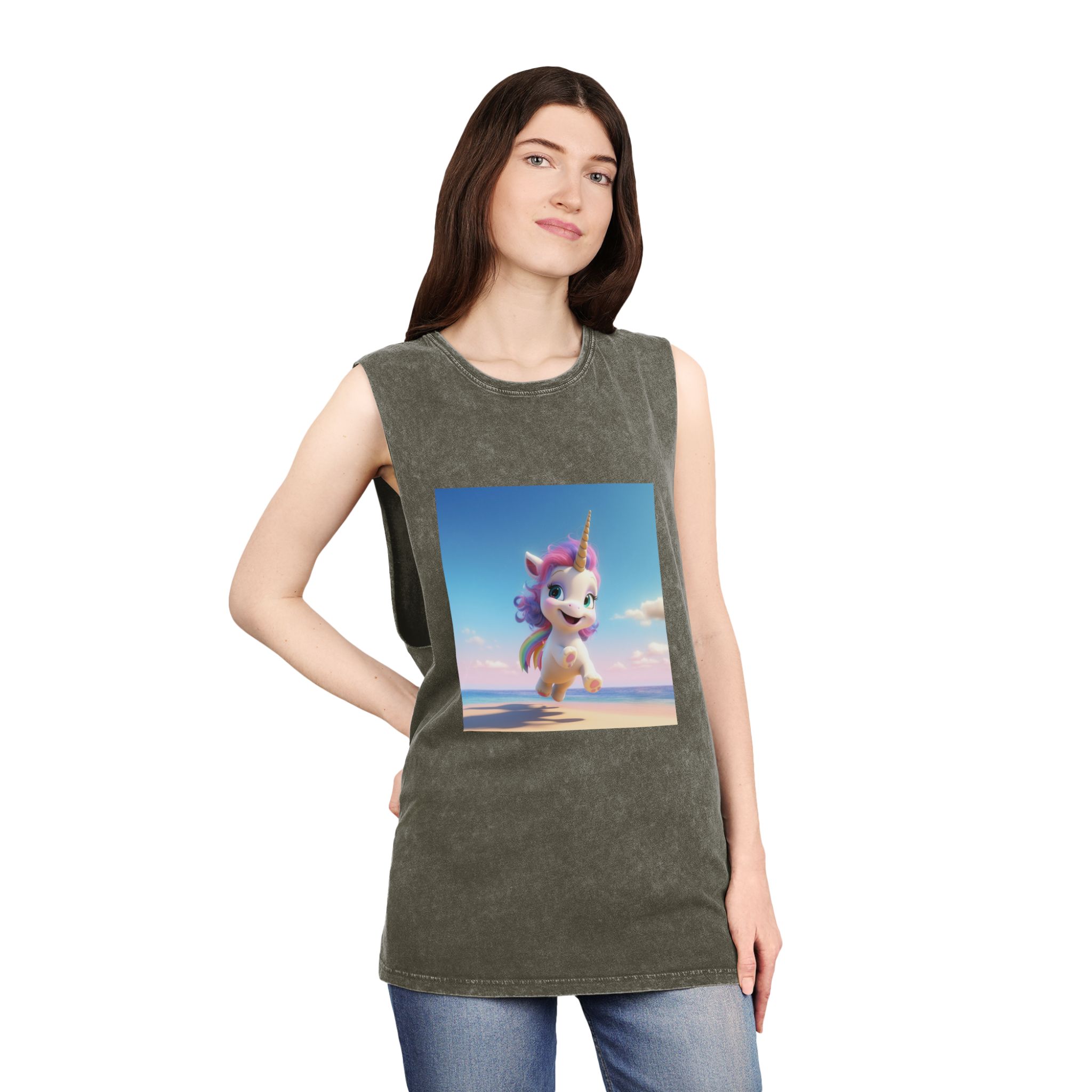 Animated Unicorn Children Unisex Stonewash Tank Top - Image 8