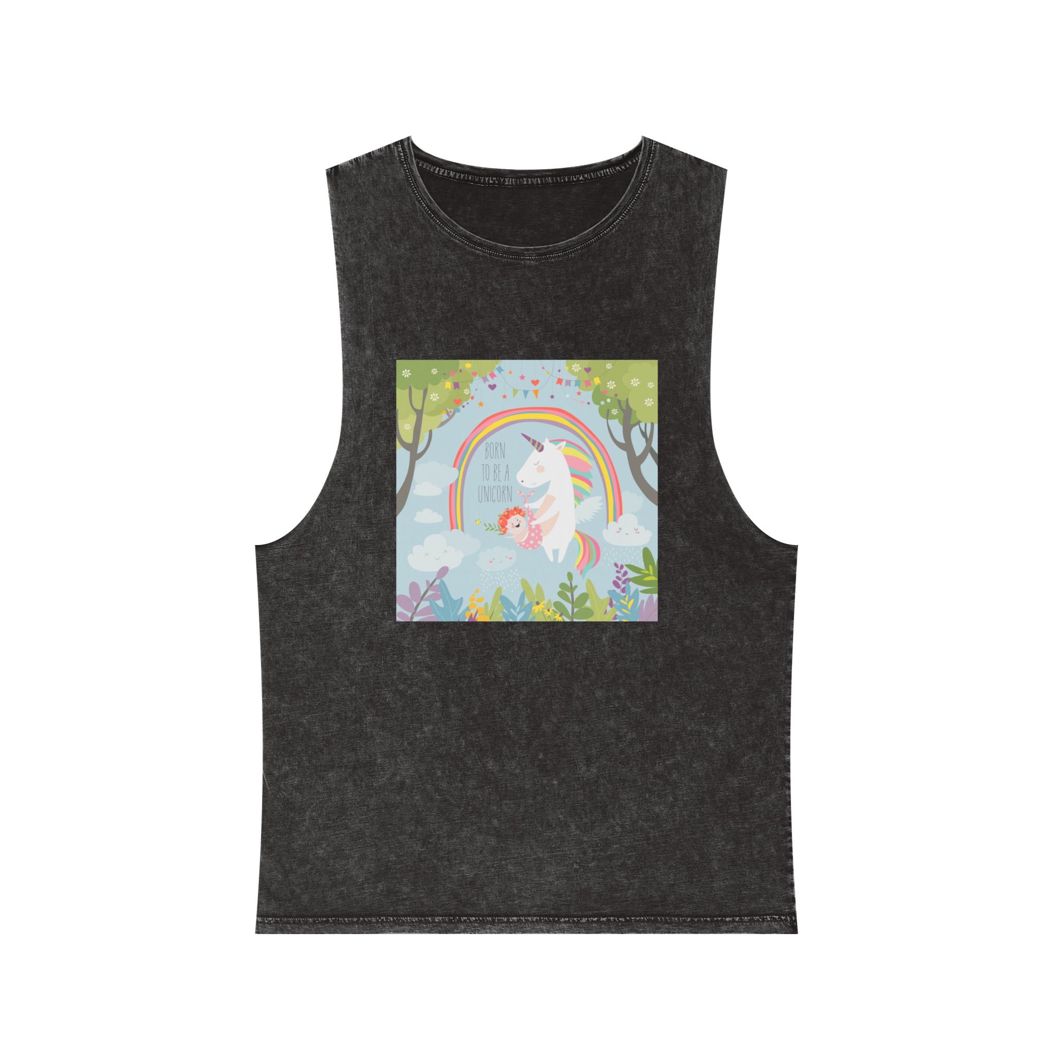 Cute Unicorn With Baby Unisex Stonewash Tank Top