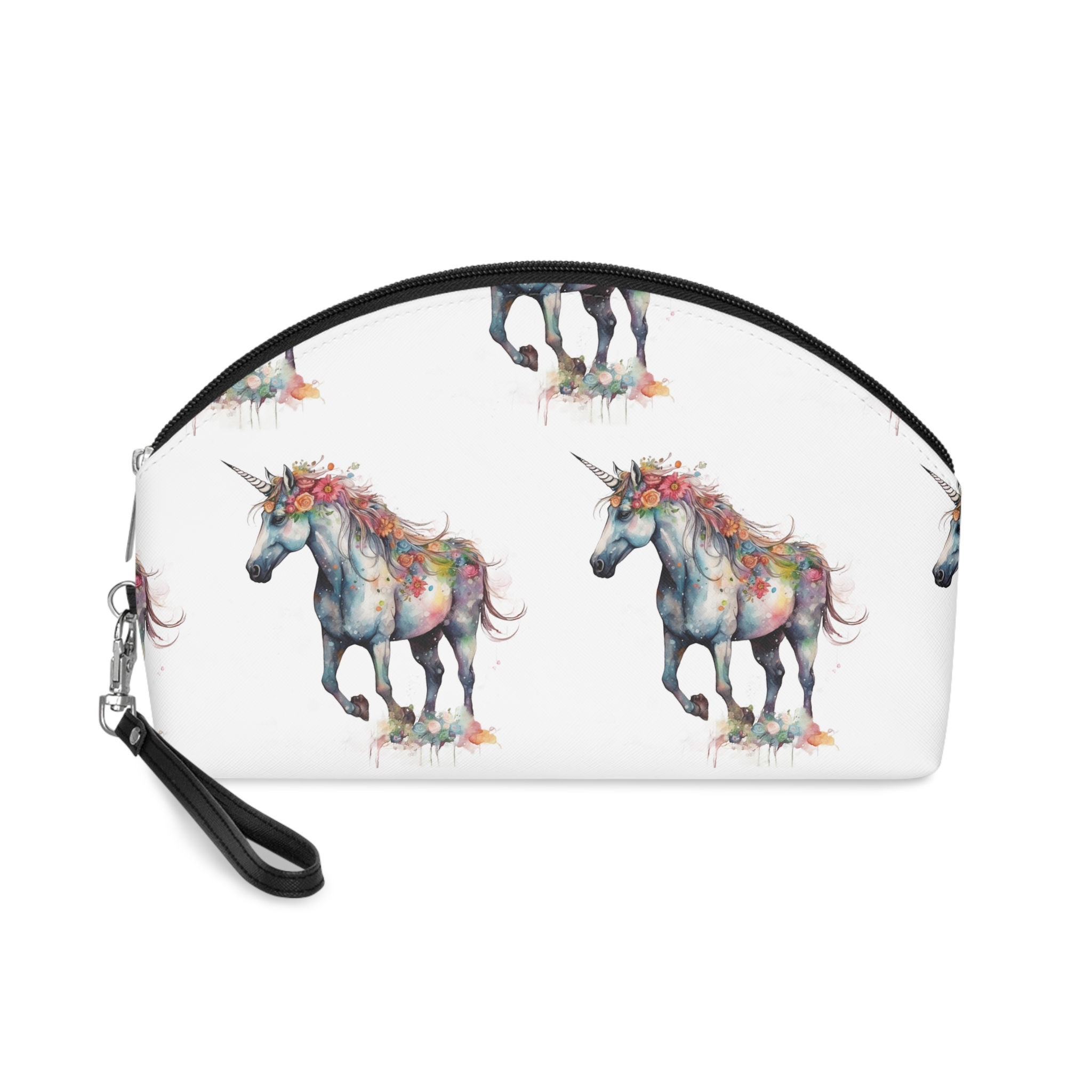 Watercolor Painting Unicorn With Rainbow Horn Makeup Bag