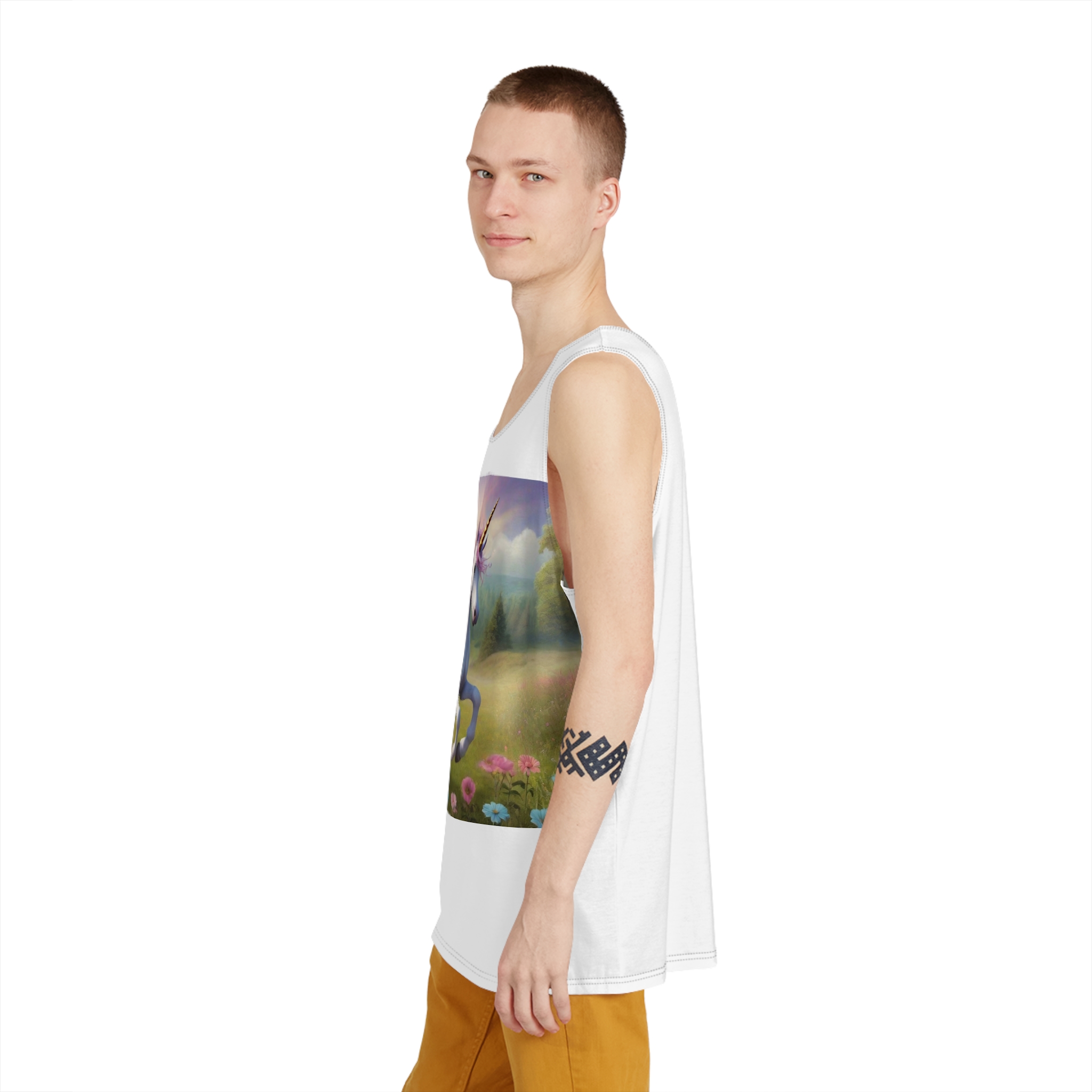Beautiful Unicorn Running Magical Meadow Unicorn Background Images Whimsical Unicorn (85) Mens Tank Aop