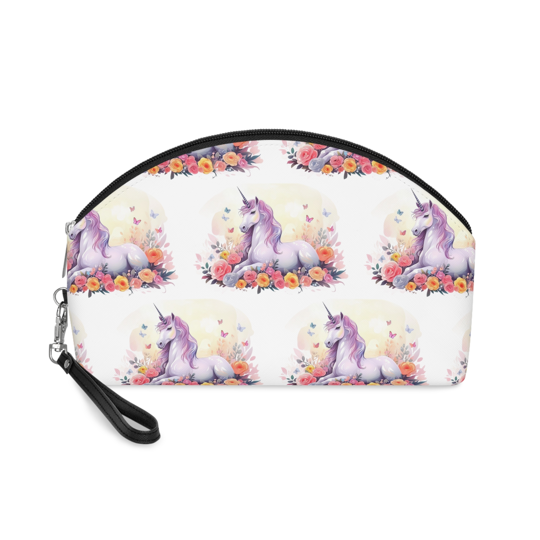 Illustration Little Unicorn Sits With Flowers Makeup Bag