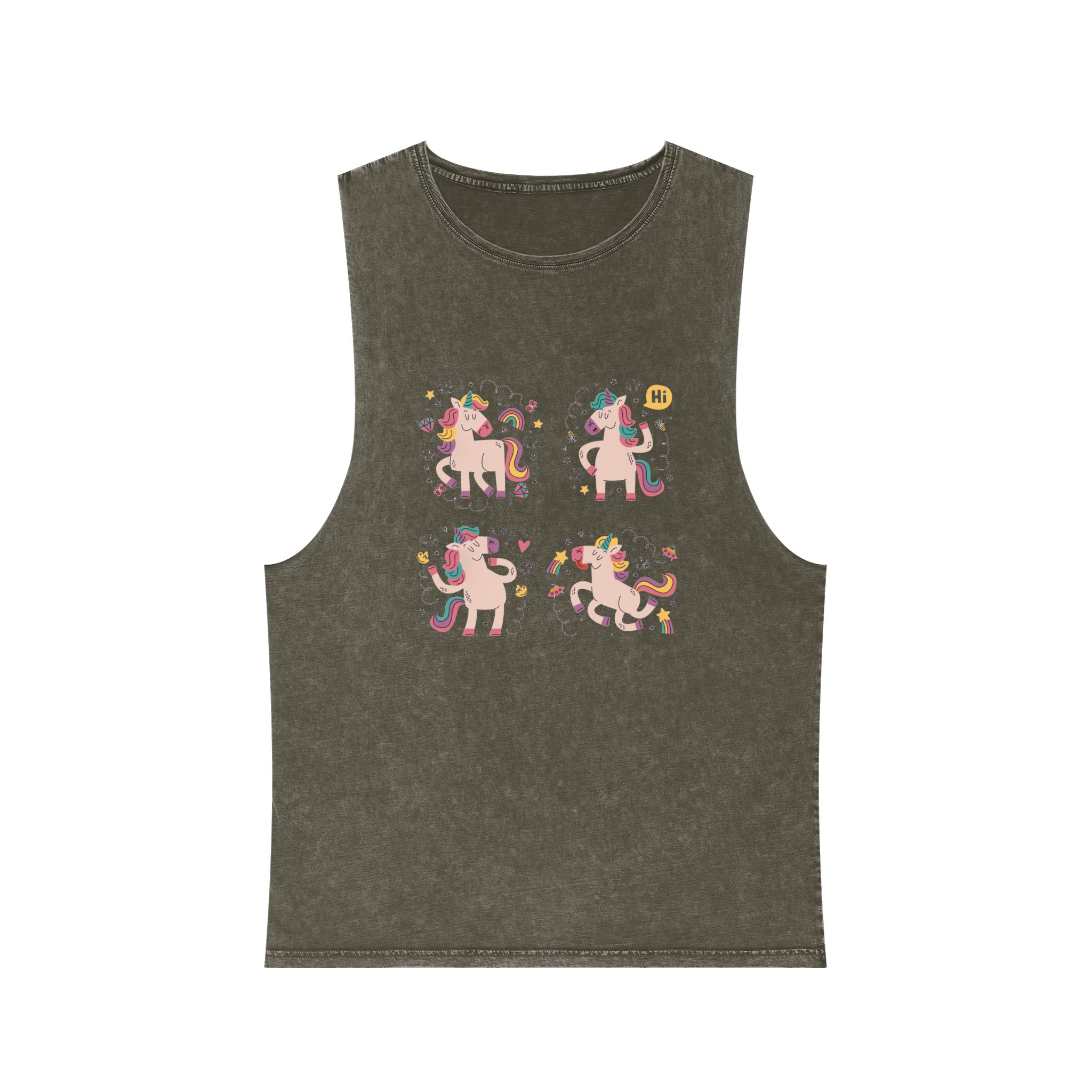 Doodle Hand Drawn Unicorn Stickers Unisex Stonewash Tank Top - Image 5