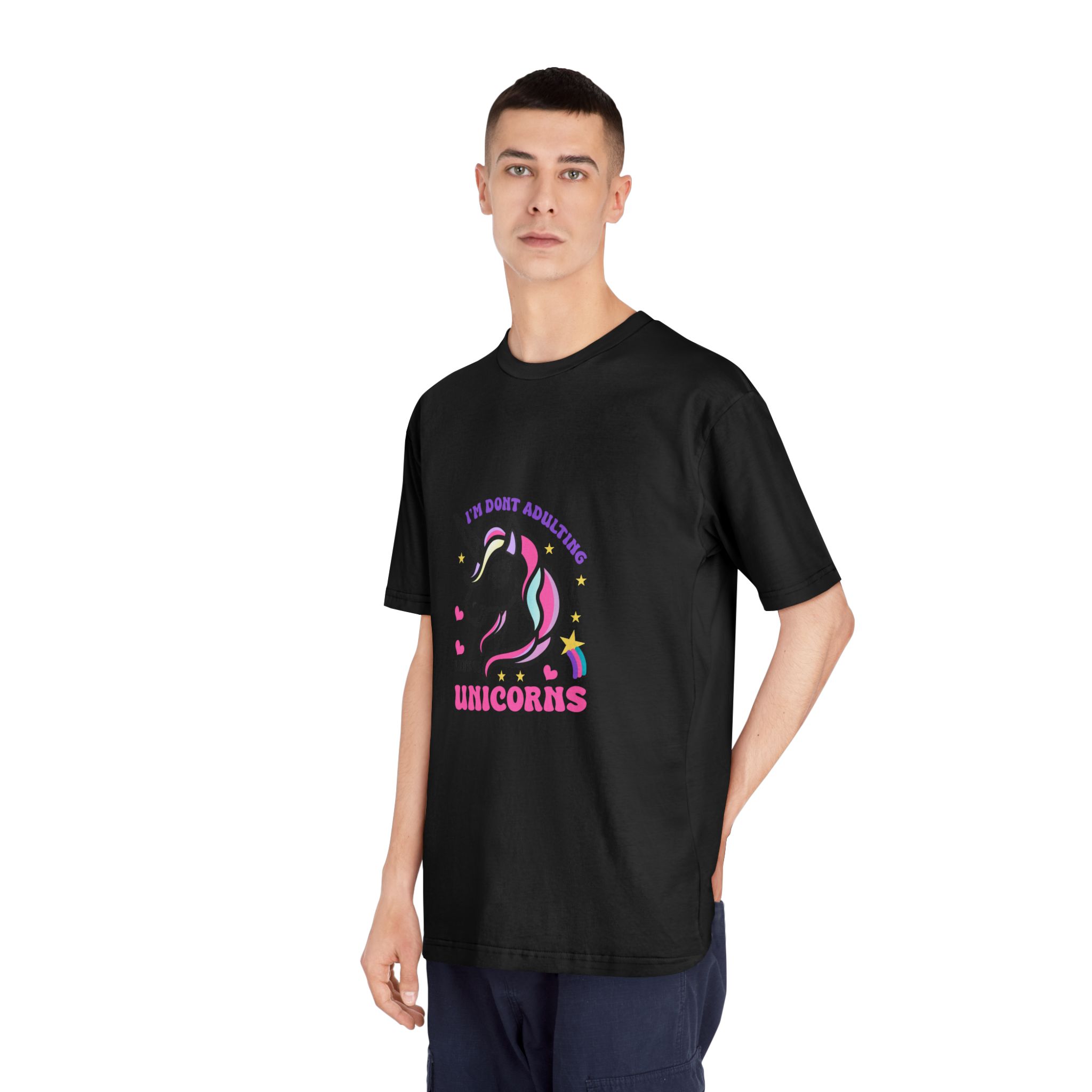 Cute Unicorn Illustration With Rainbow Stars Hearts Unisex Classic Crewneck T Shirt - Image 8